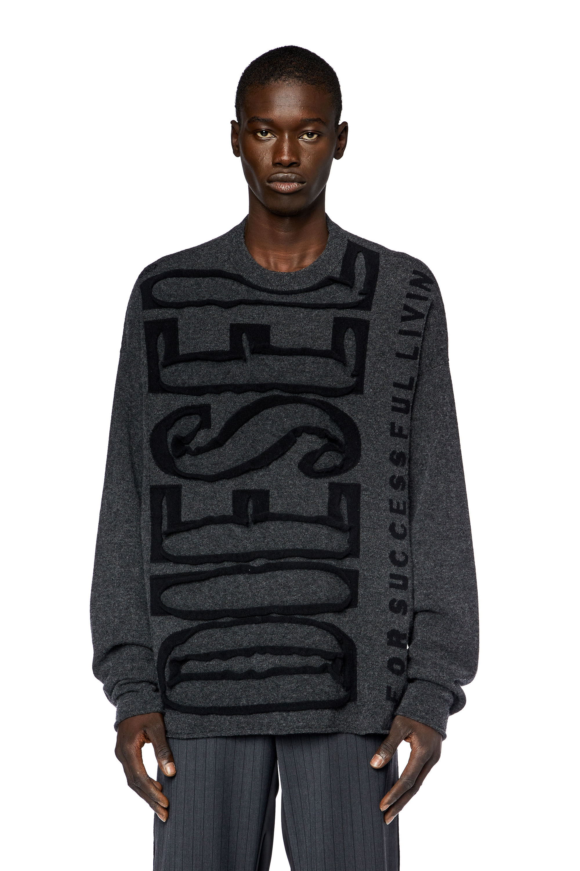 Diesel - Wool jumper with peel-off Super Logo - Knitwear - Man - Grey