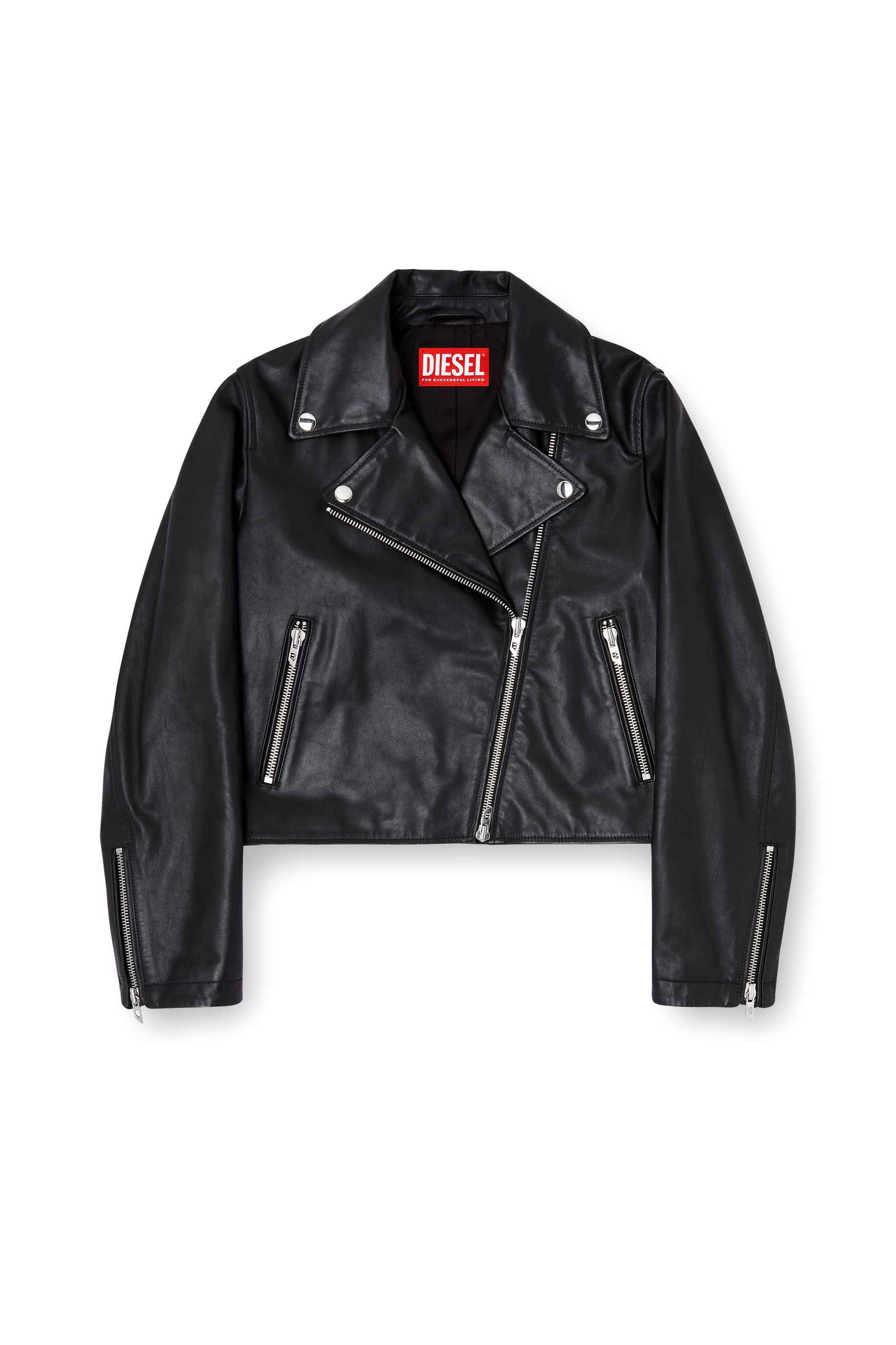 Diesel - L-UNATIC, Woman's Biker jacket in waxed leather in Black - 3