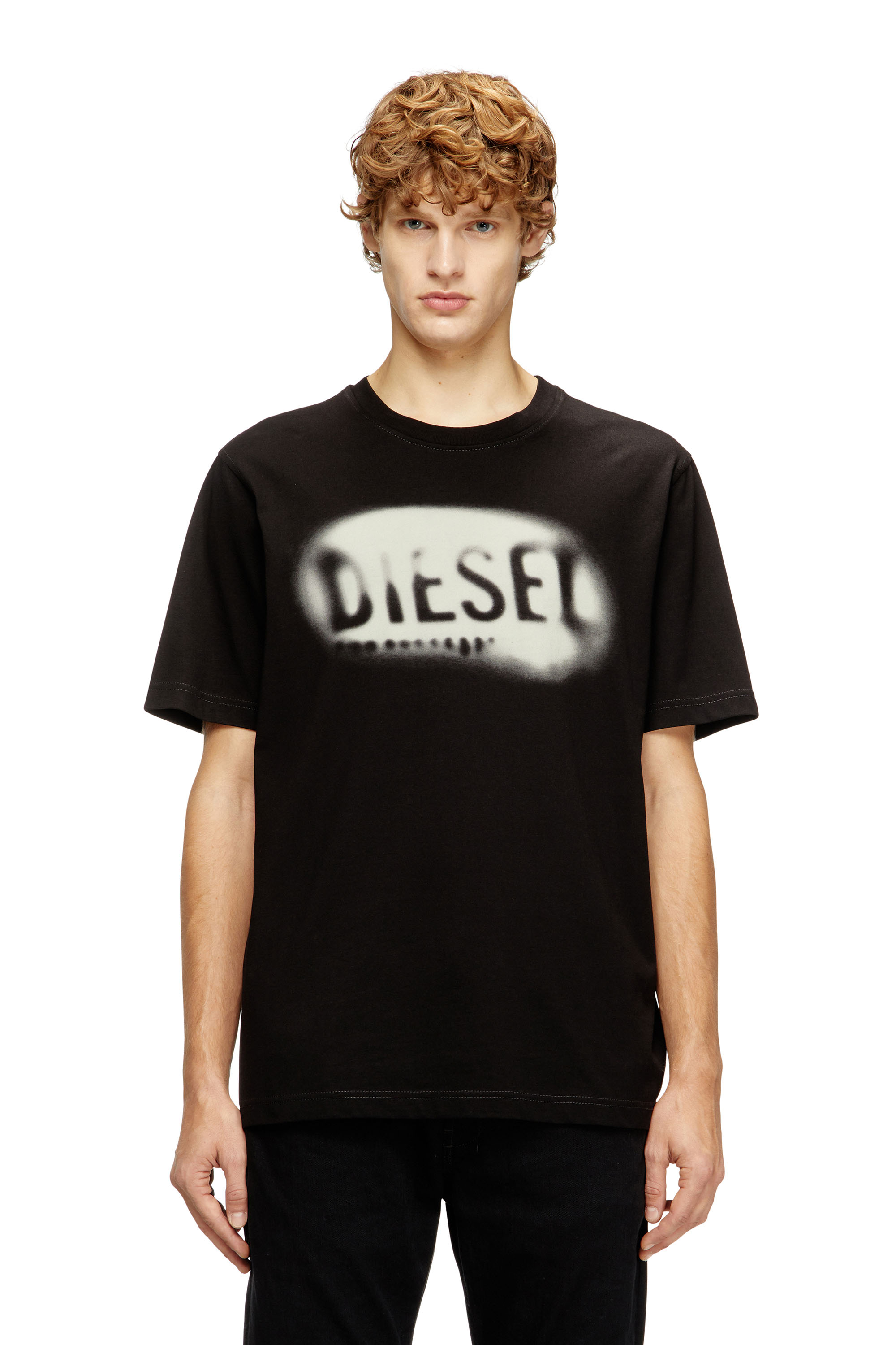 Diesel Men's Black - Light Cotton T-Shirt With Faded Logo - T-Shirts - Man Medium