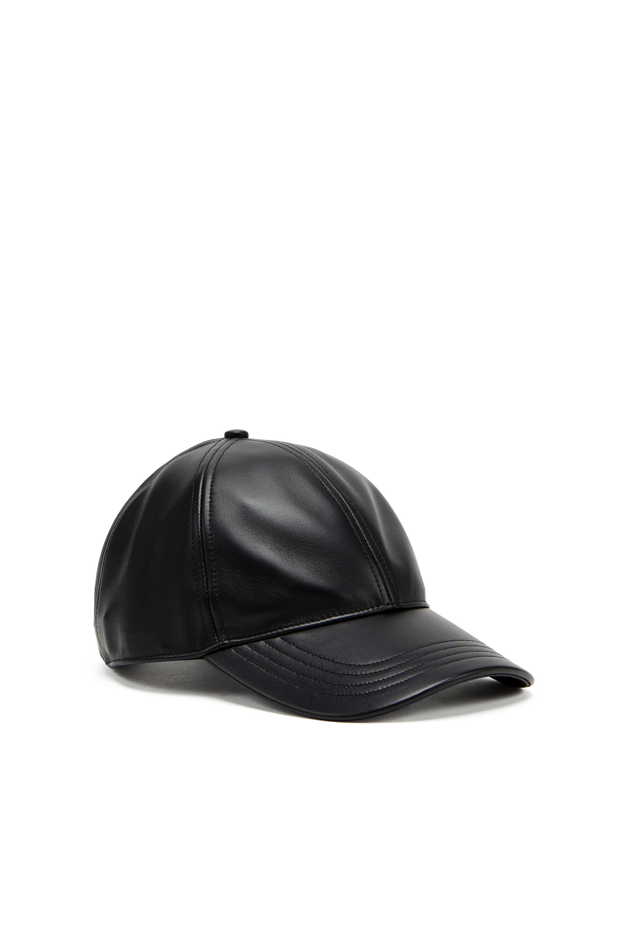 Diesel - Casquette de baseball en cuir avec logo embossé - Chapeaux - Homme - Noir