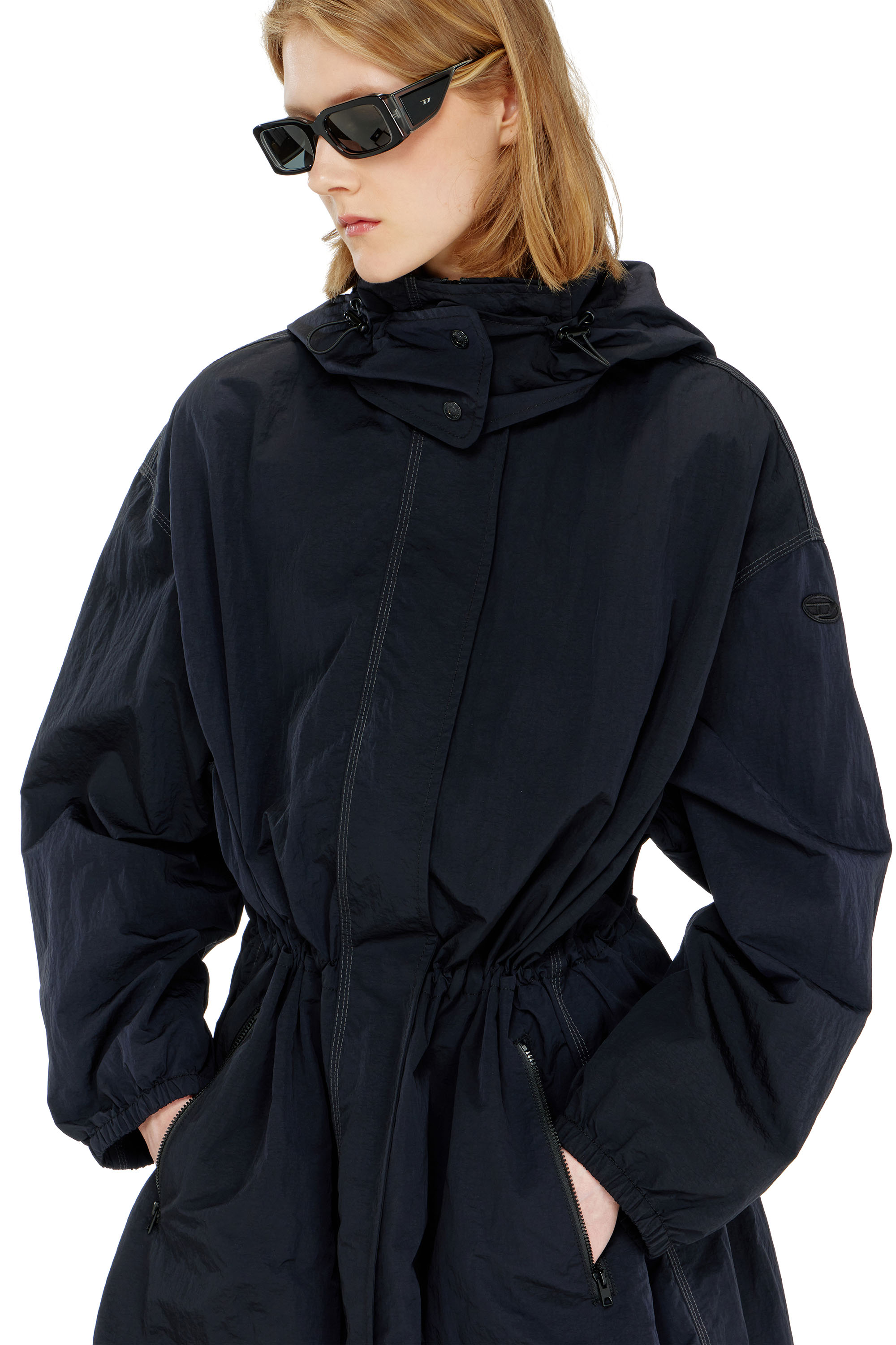 Diesel - G-ASTER-T1, Woman's Nylon trench coat with detachable hood in Night Blue - 5