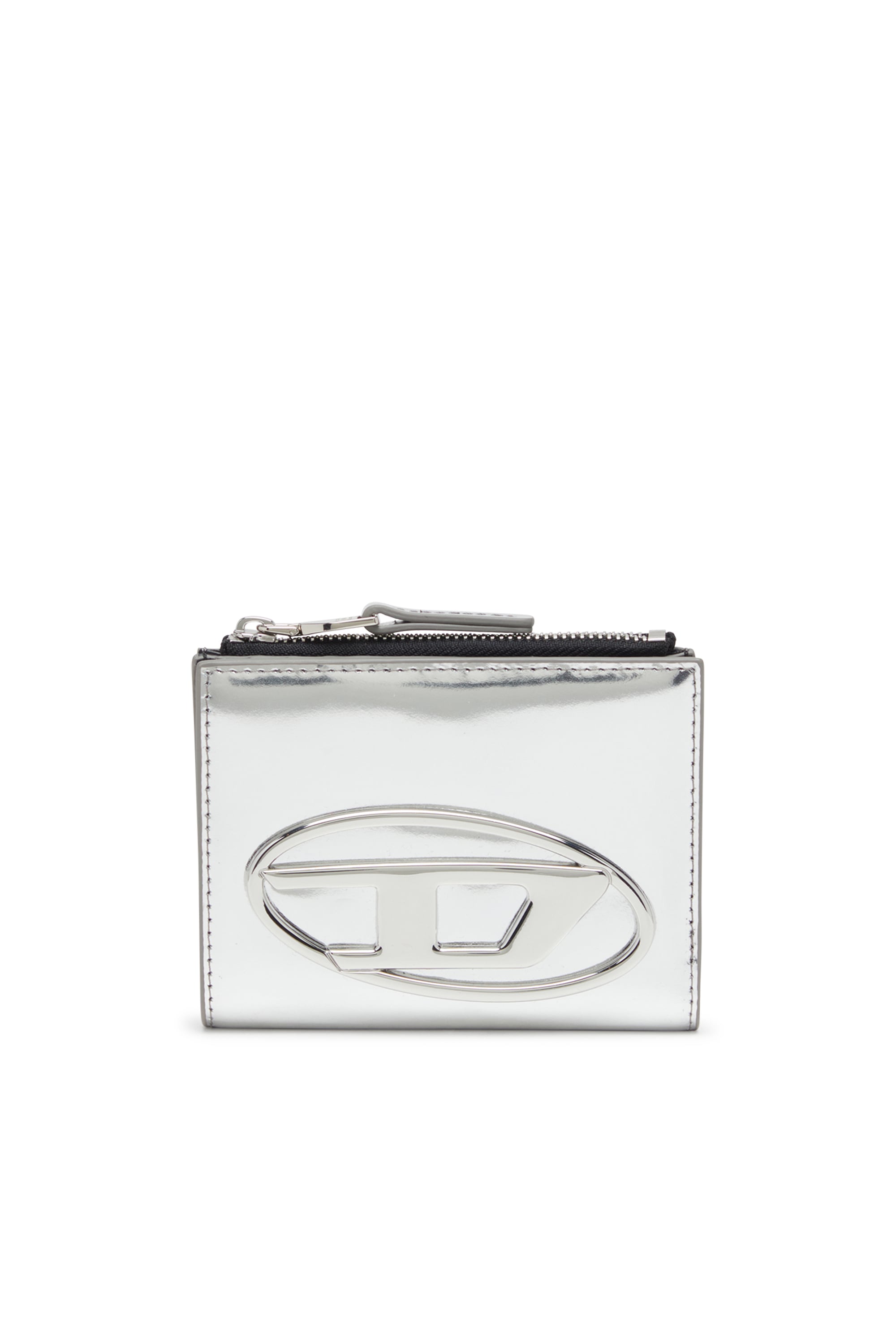 Diesel - Bi-fold leather wallet with Oval D logo - Small Wallets - Woman - Silver