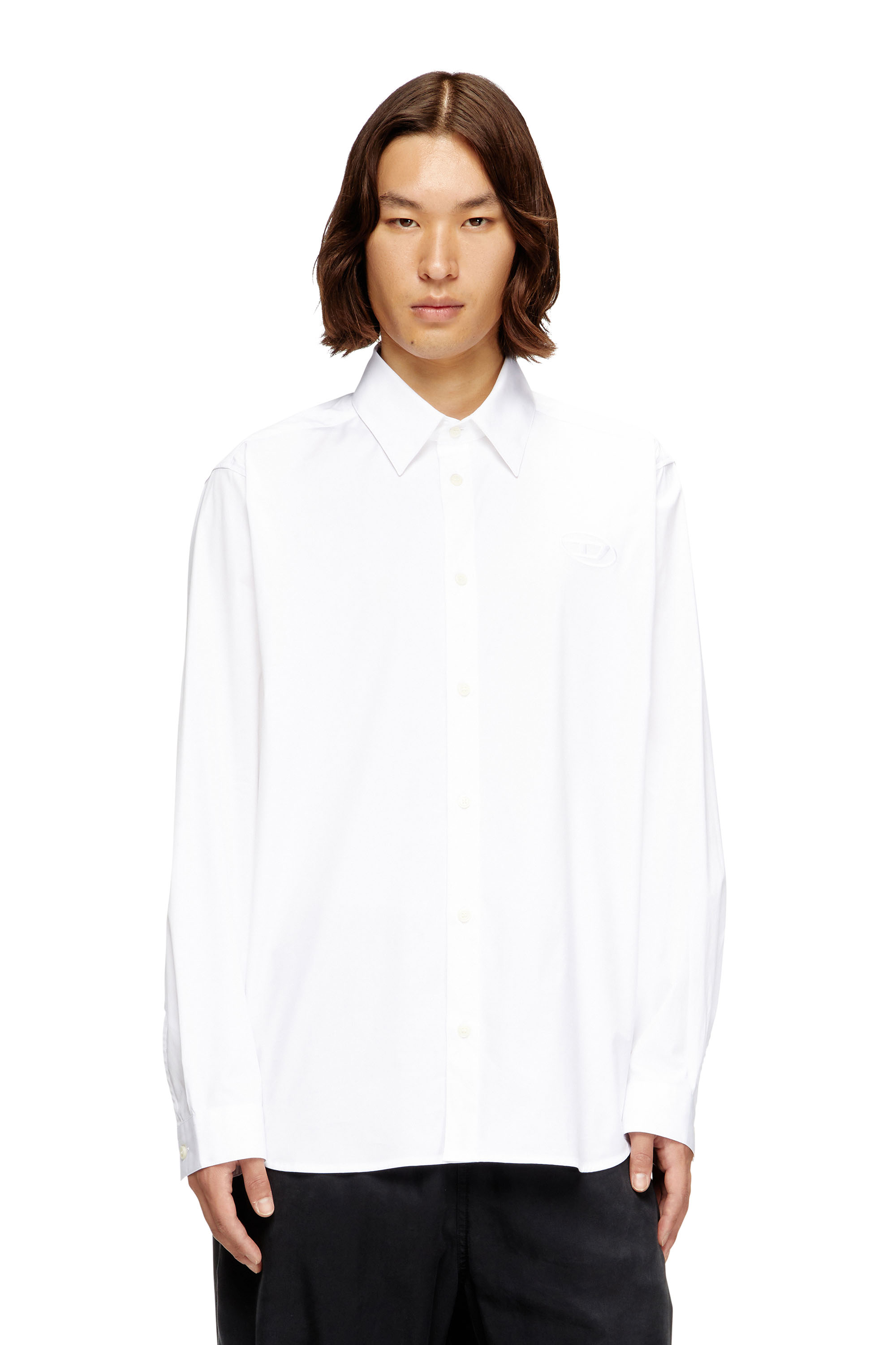 Diesel Men's White - Stretch Poplin Shirt With Embroidery - Shirts - Man Size 46