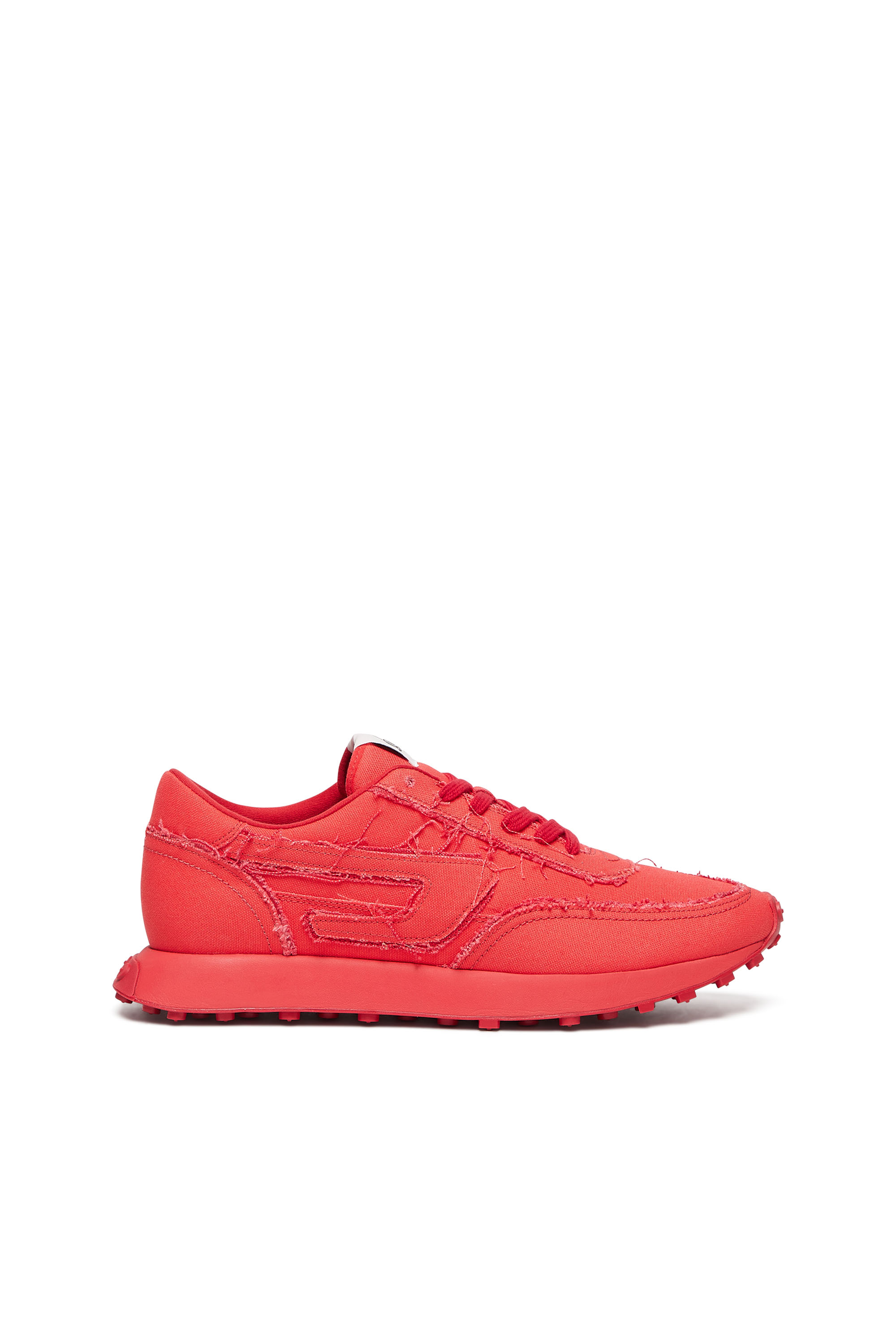 Diesel Canvas Sneakers With Frayed Edges In Red