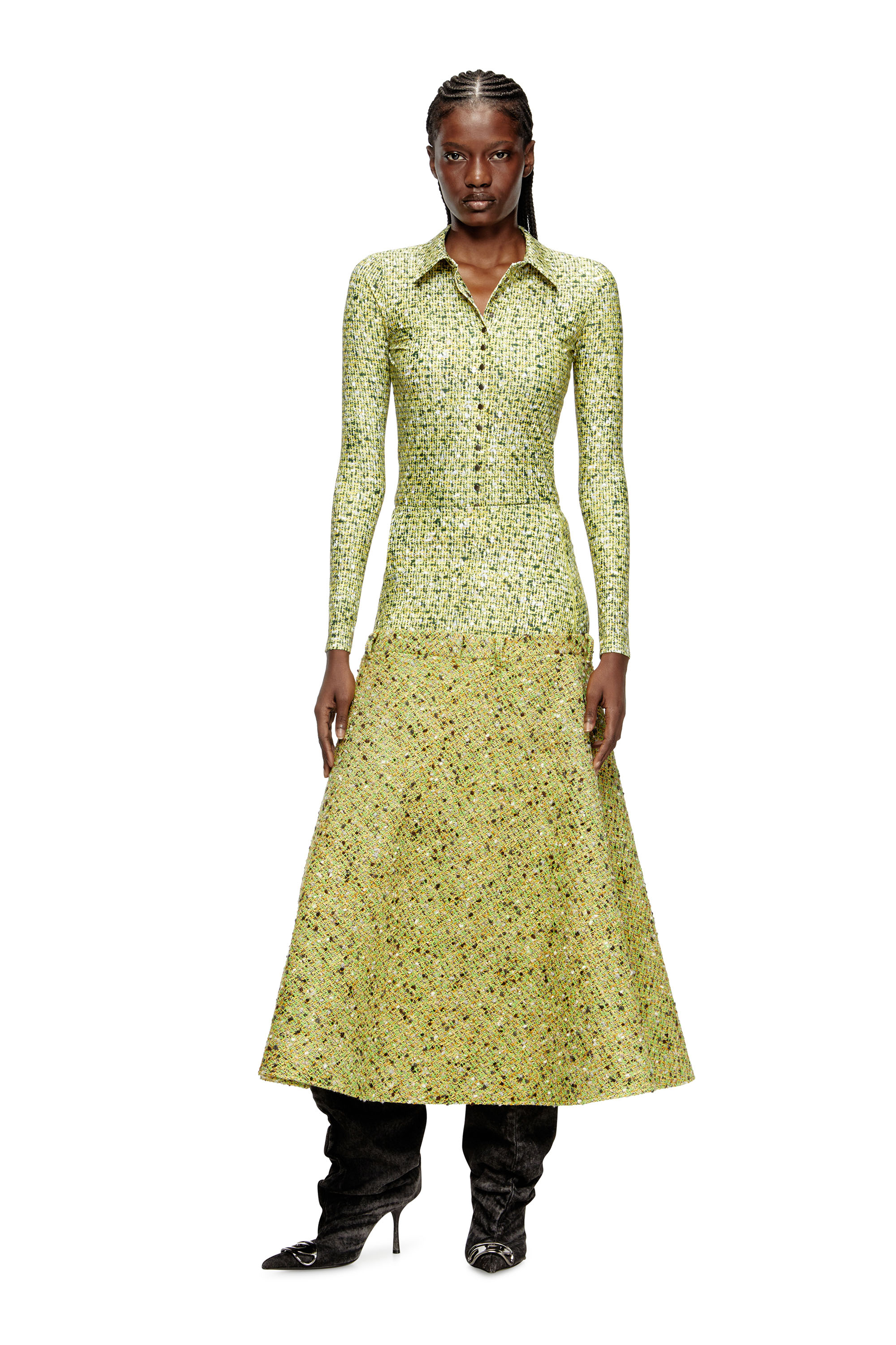 Diesel - O-GRACE-MIX, Woman's Bouclé skirt with lycra waist in Green - 2