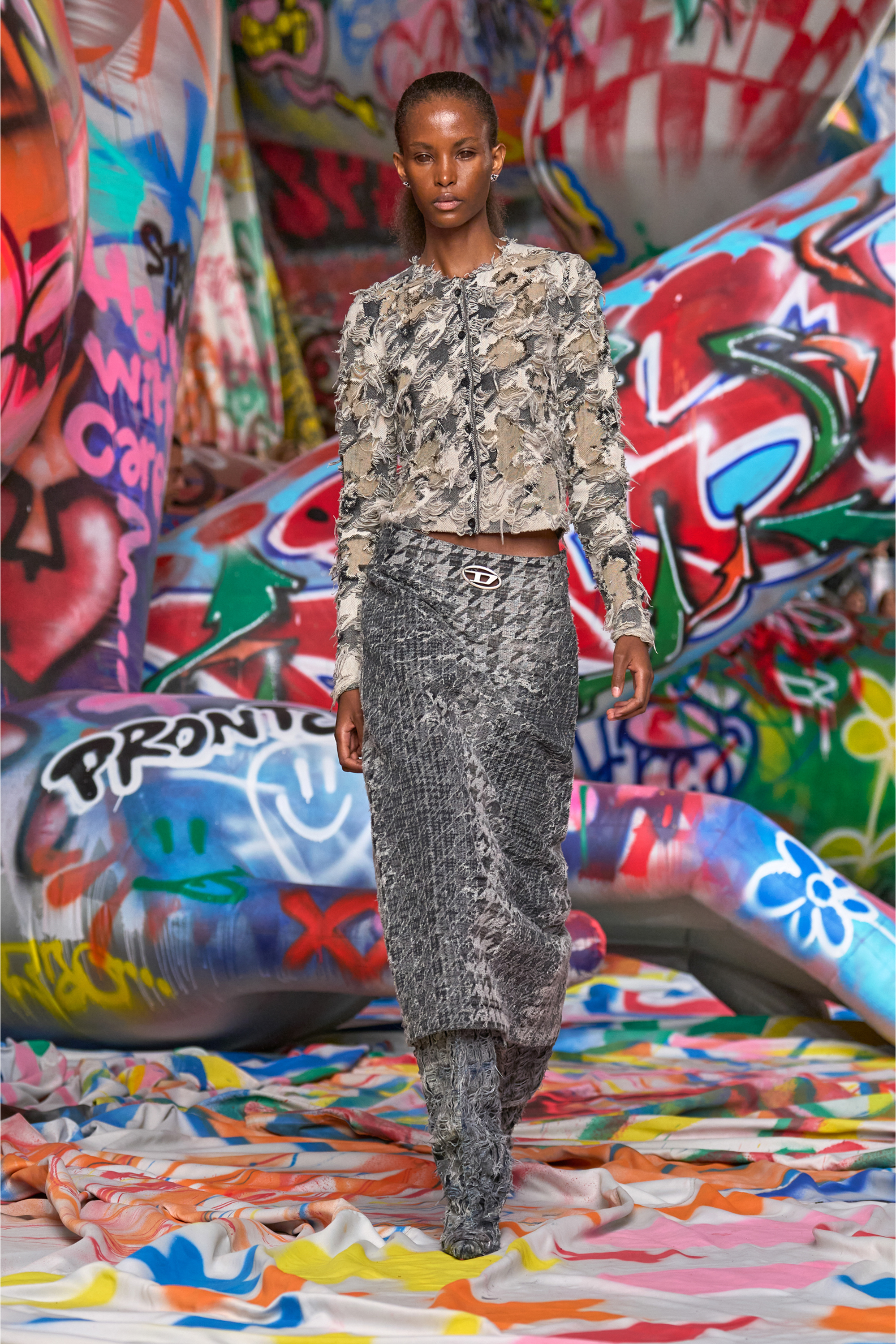 Diesel - M-SIBYLLA, Woman's Cardigan in devor&eacute; houndstooth jacquard in Grey/White - 3