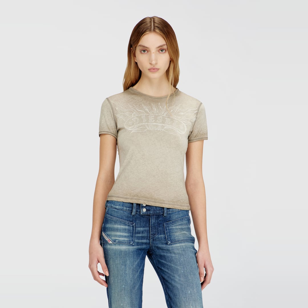 Diesel - Slim T-shirt with tonal logo print - T-Shirts - Woman - Beige