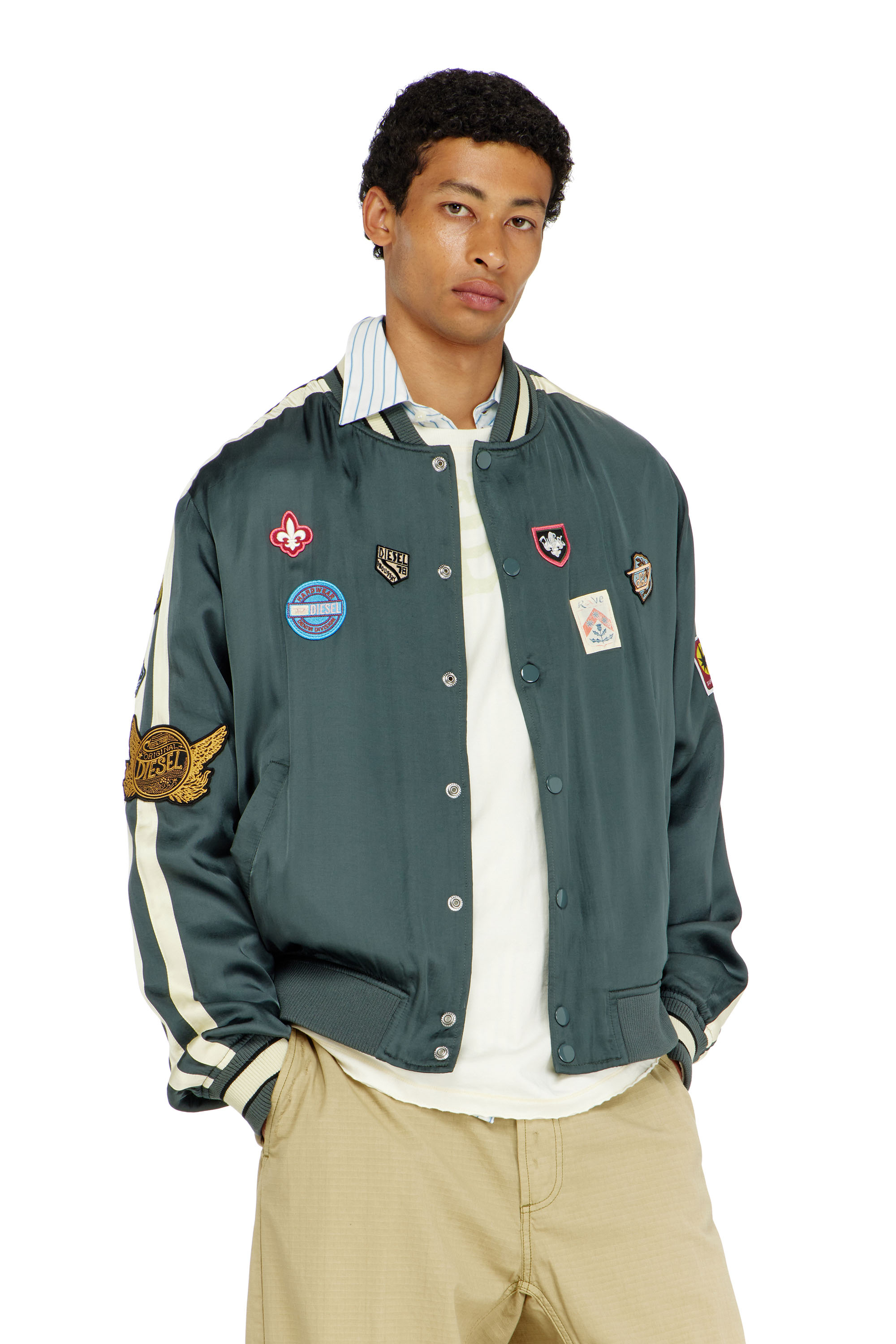 Diesel - Satin bomber jacket with patches - Jackets - Man - Green