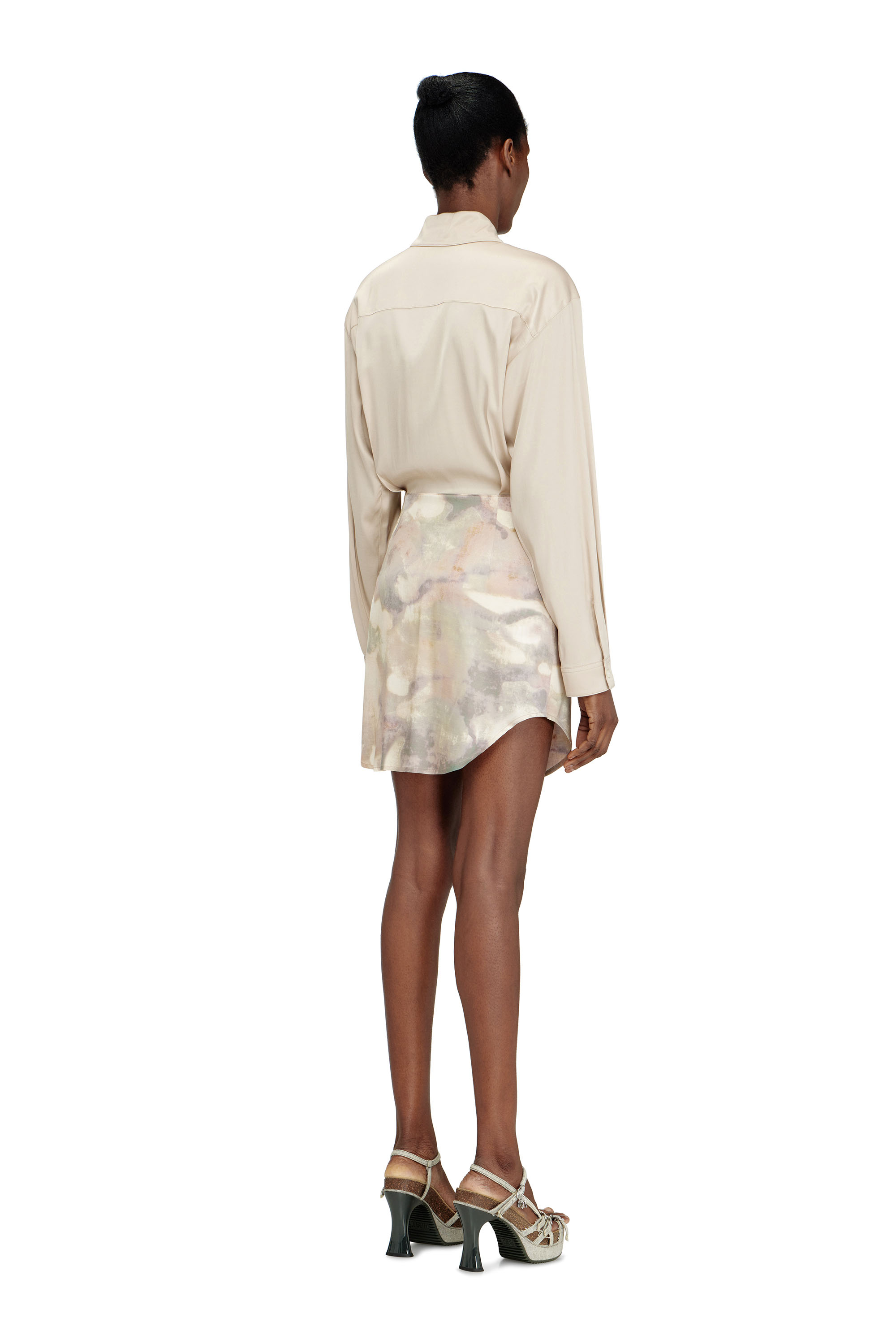 Diesel - D-ELTA-MINI, Woman's Satin mini dress with knotted top in Beige - 4