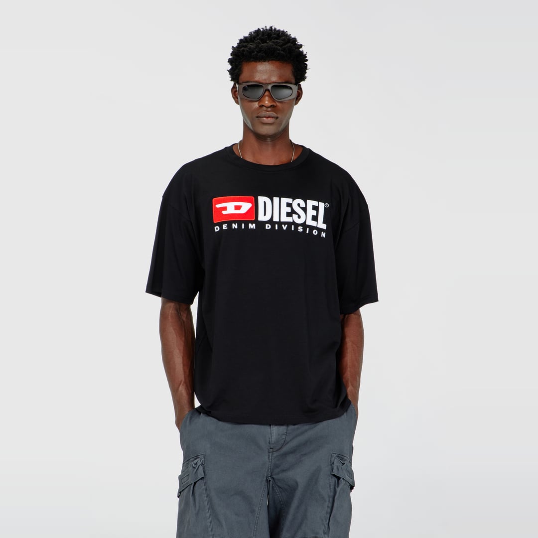Diesel - T-shirt with Diesel patch logo - T-Shirts - Man - Black