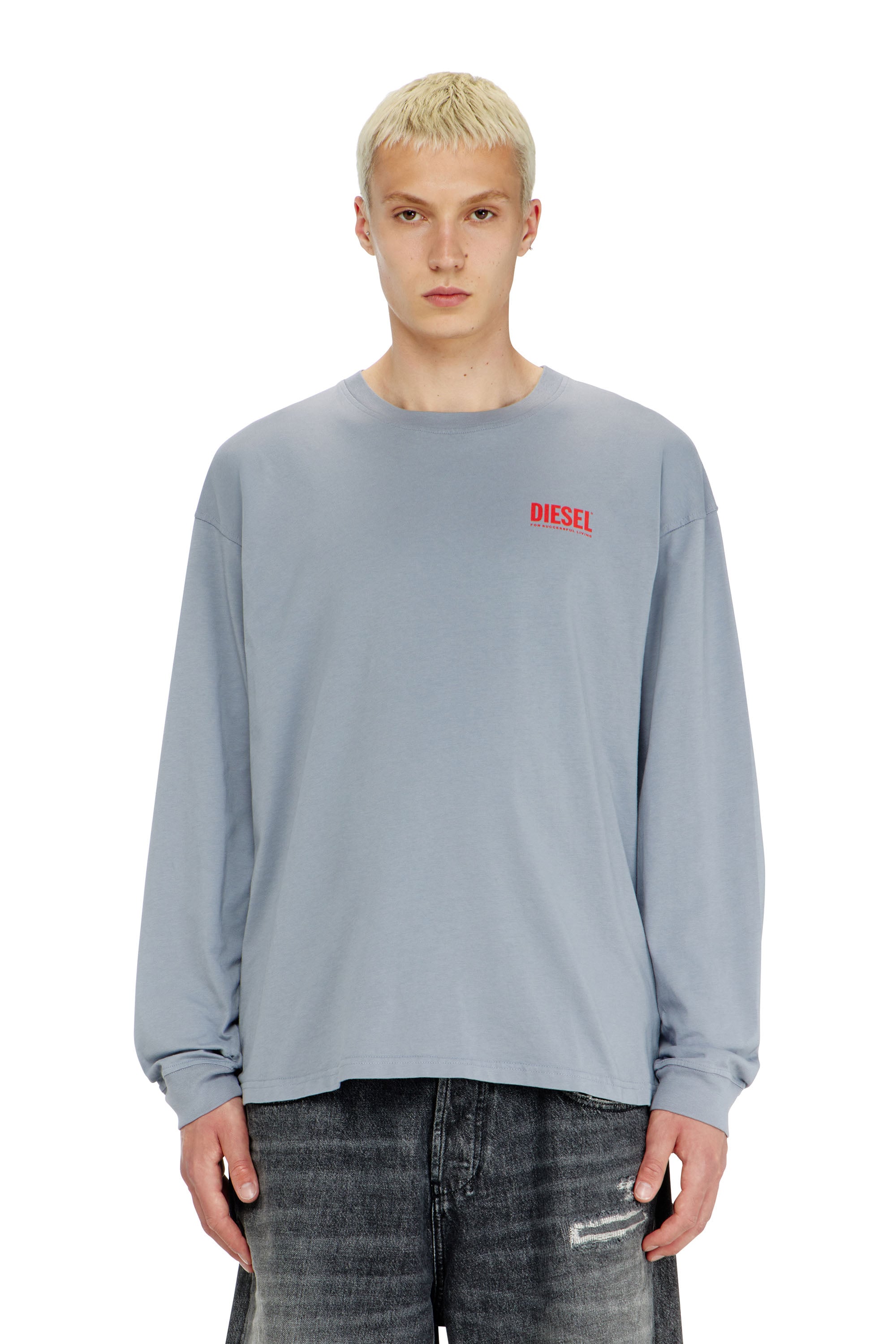 Diesel - Relaxed long-sleeve T-shirt with Biscotto logo - T-Shirts - Man - Blue