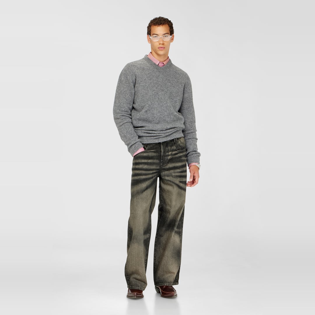 Diesel - V-neck jumper in wrinkled boiled knit - Knitwear - Man - Grey