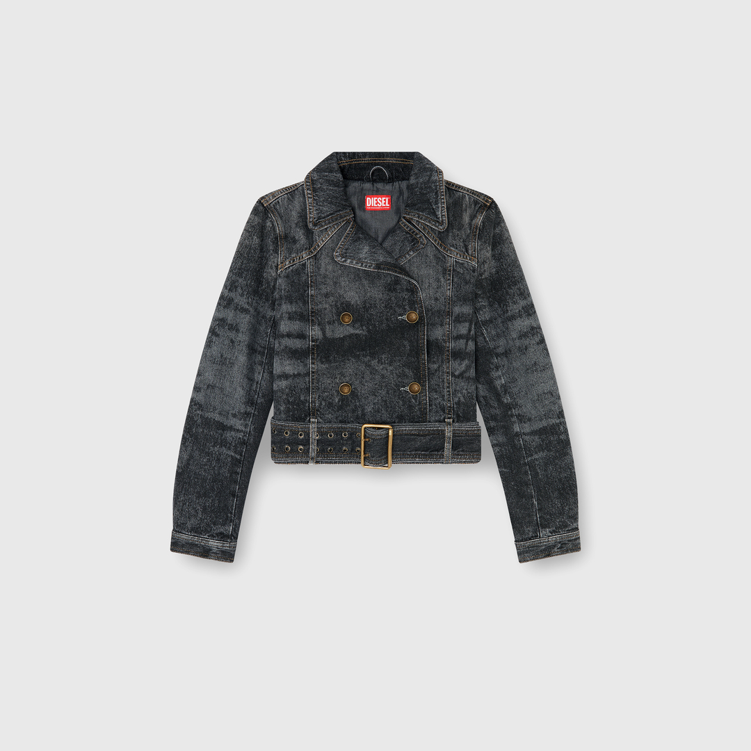 Diesel - Veste en denim cropped avec ceinture - Vestes en denim - Femme - Noir