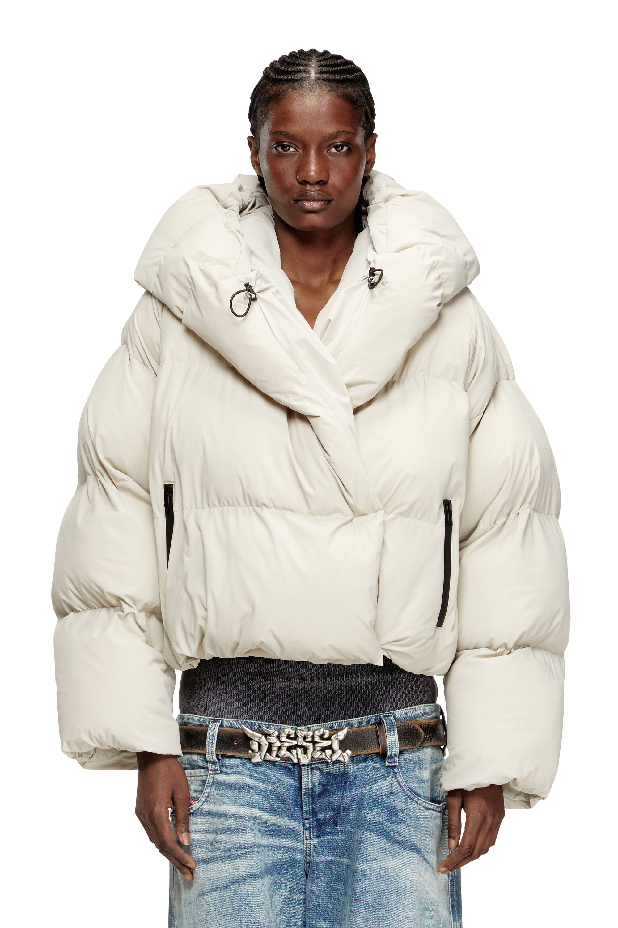 Diesel W-iley-t1 Wrap Hooded Puffer Jacket In Yellow