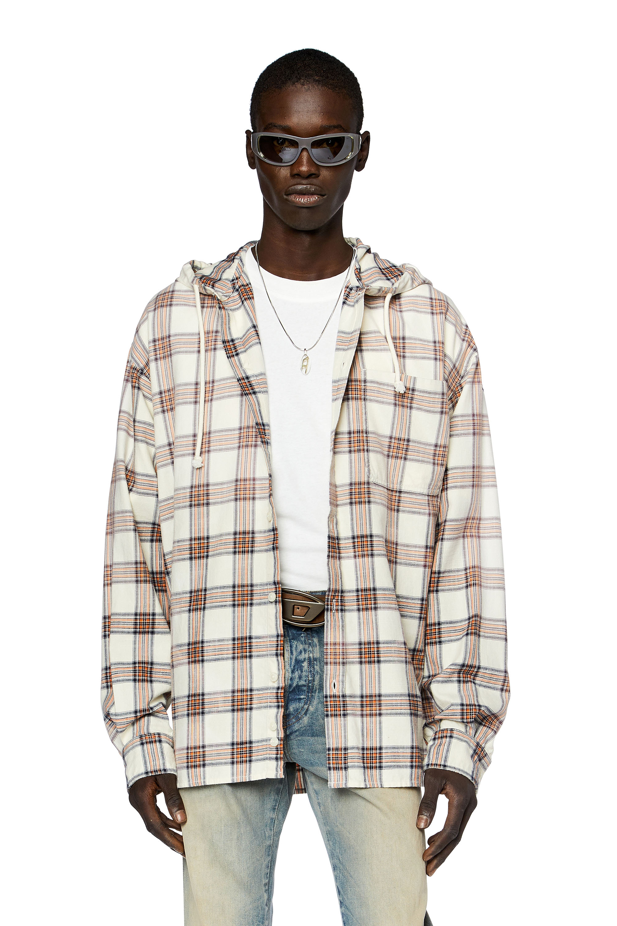 Diesel - Hooded overshirt in check cotton flannel - Shirts - Man - Multicolor