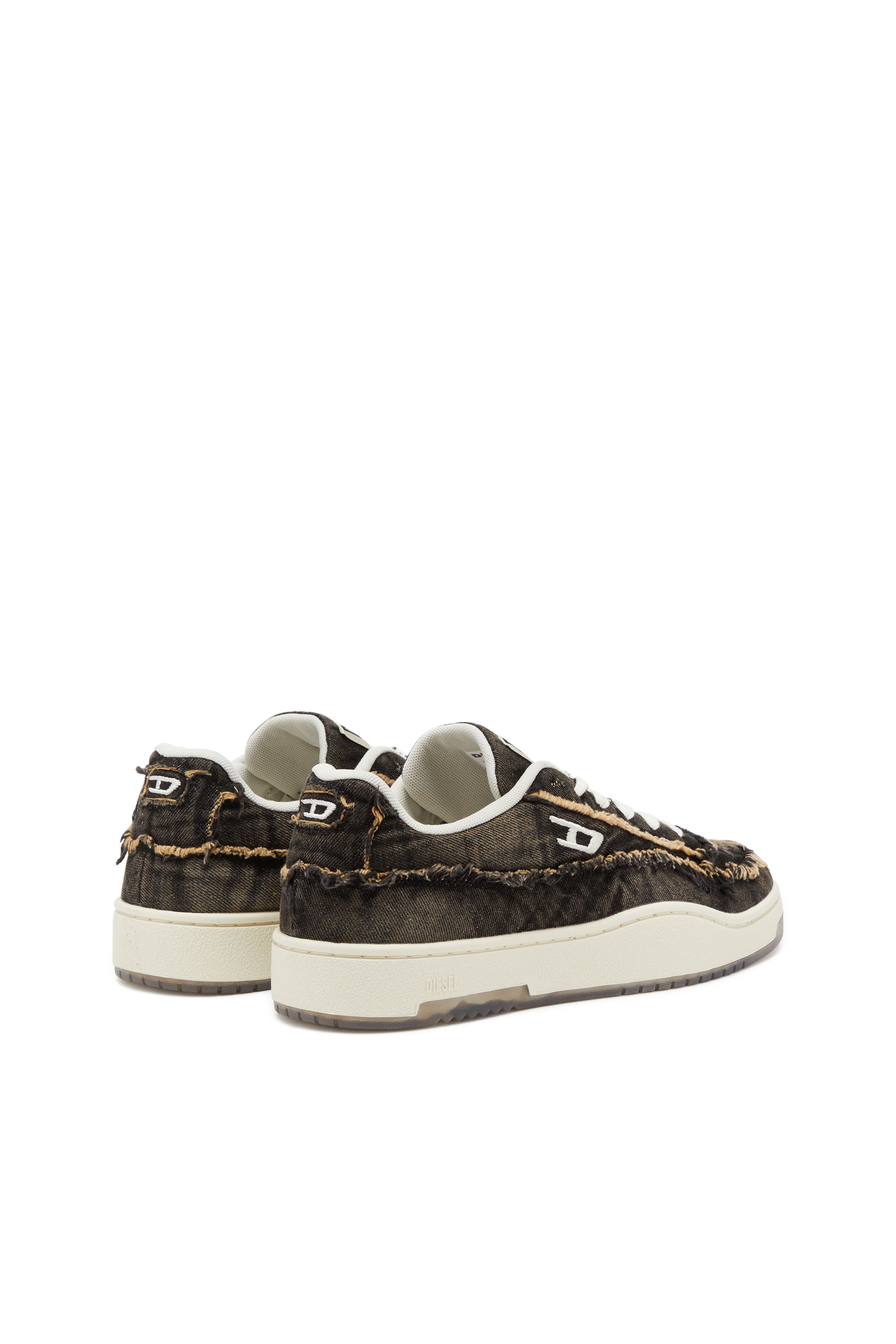 Diesel - S-TRACKER-D LOW, Man's S-Tracker-D-Frayed denim sneakers with transparent sole in Black - 4