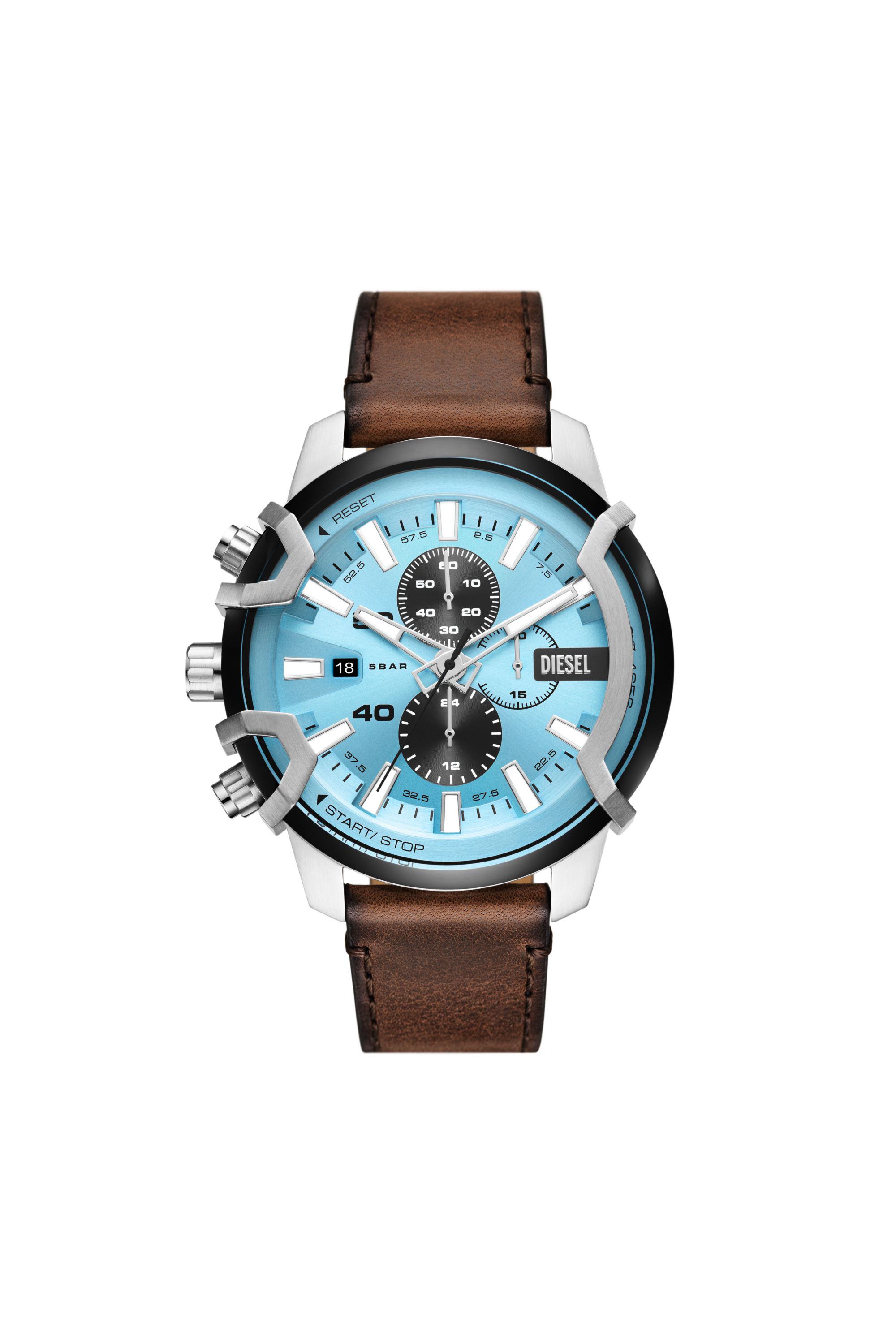 Diesel - Griffed chronograph brown leather watch - Timeframes - Man - Brown
