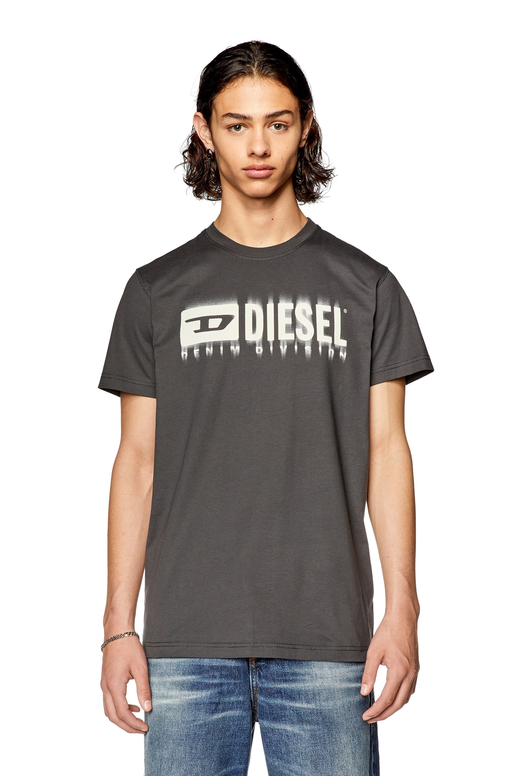 Diesel - T-shirt with smudged logo print - T-Shirts - Man - Grey