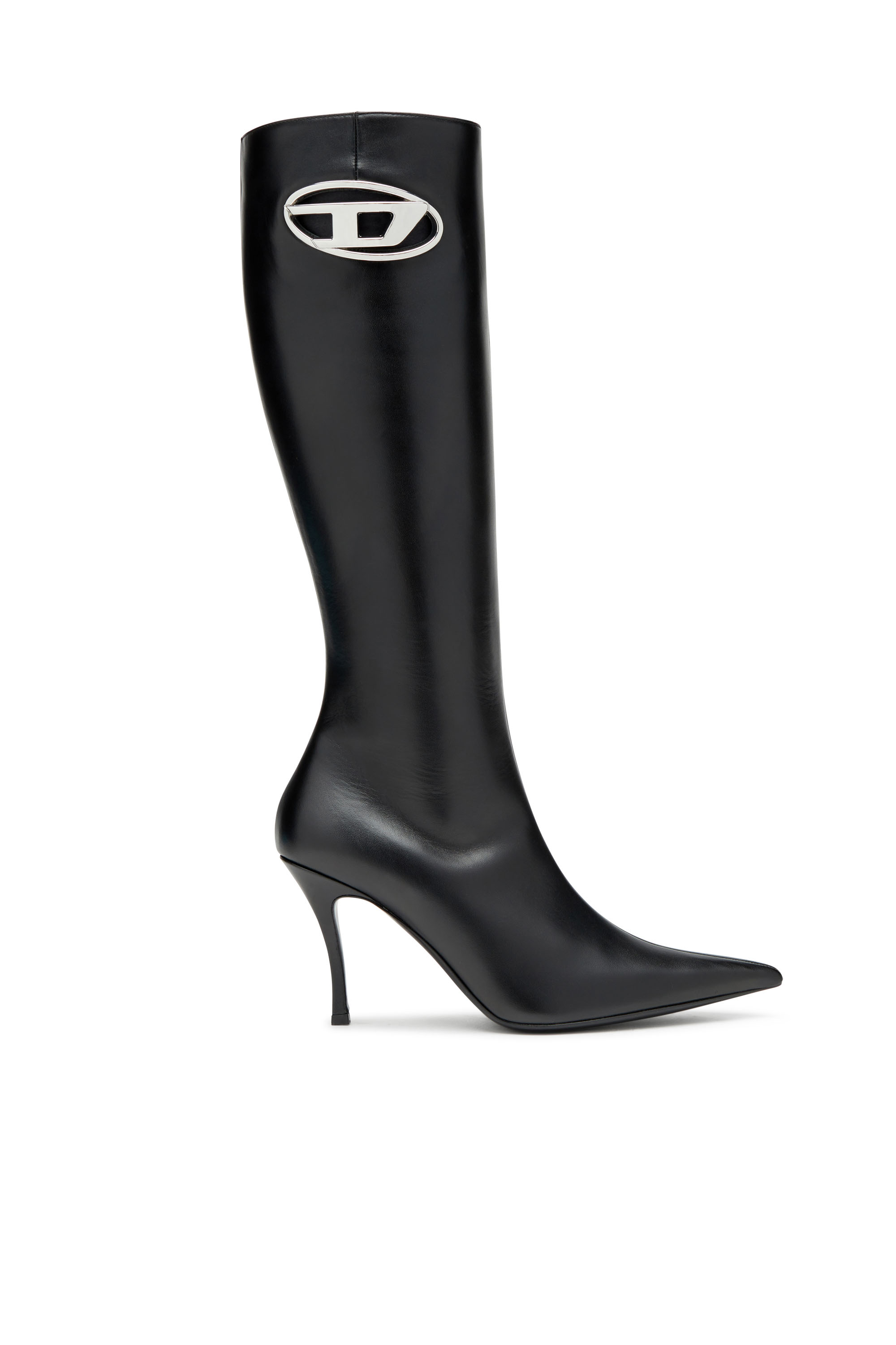 Diesel - D-Venus HBT - Leather boots with oval D plaque - Boots - Woman - Black