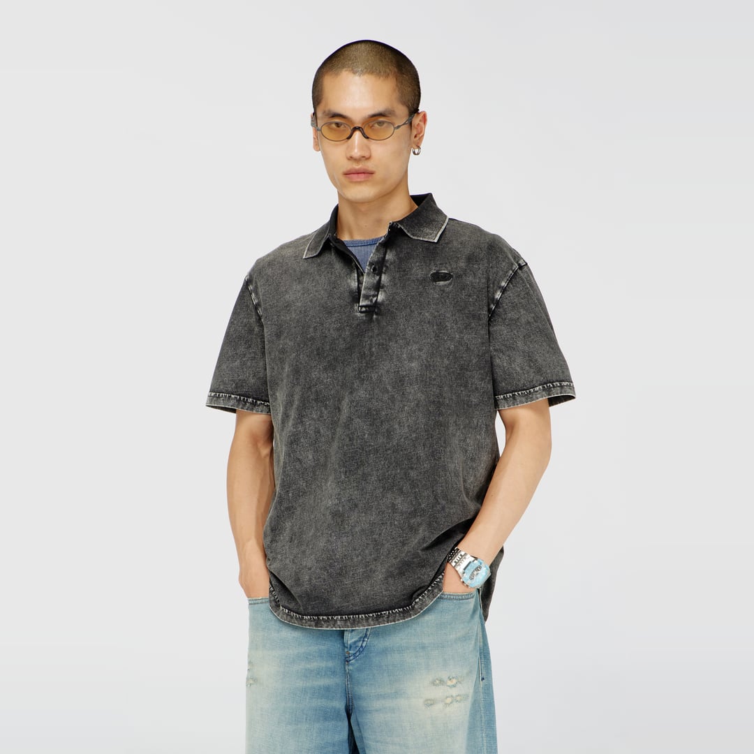 Diesel - Polo shirt in denim-effect jersey - Polos - Man - Grey