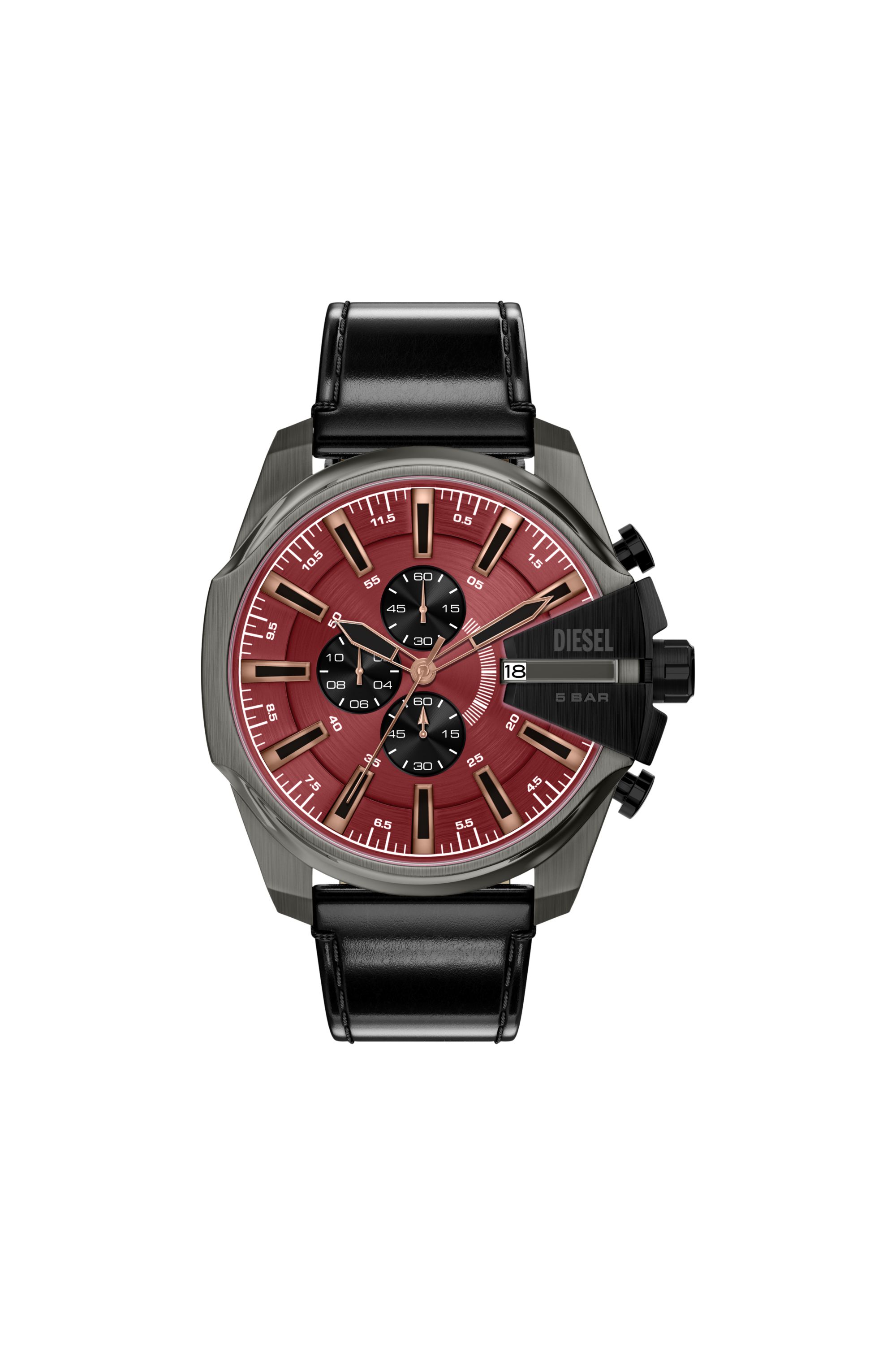 Diesel - Montre Mega Chief Slim en cuir noir - Montres - Homme
