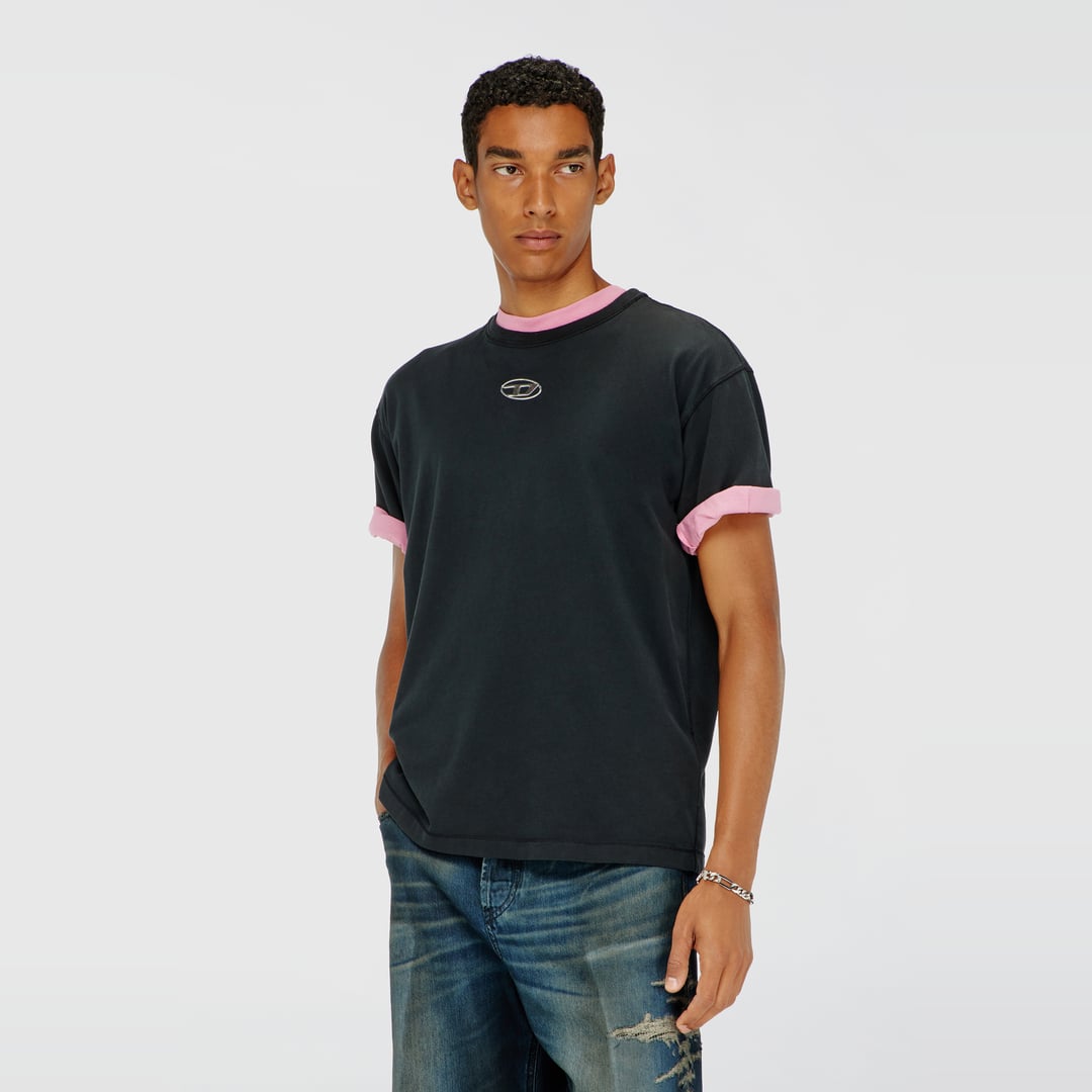 Diesel - Light cotton T-shirt with metallic Oval D logo - T-Shirts - Man - Black