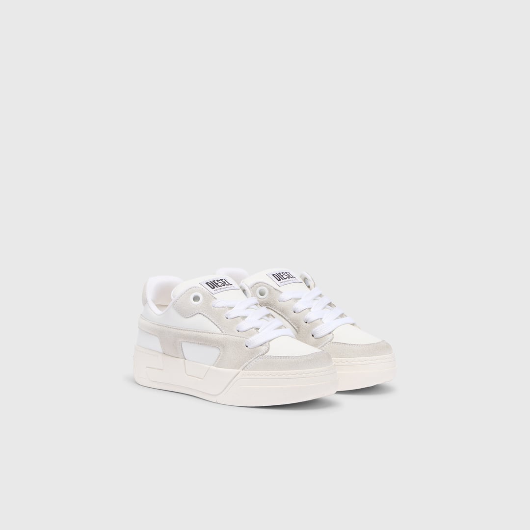 Diesel - D-Ollie-Distressed sneakers in leather and suede - Sneakers - Woman - White