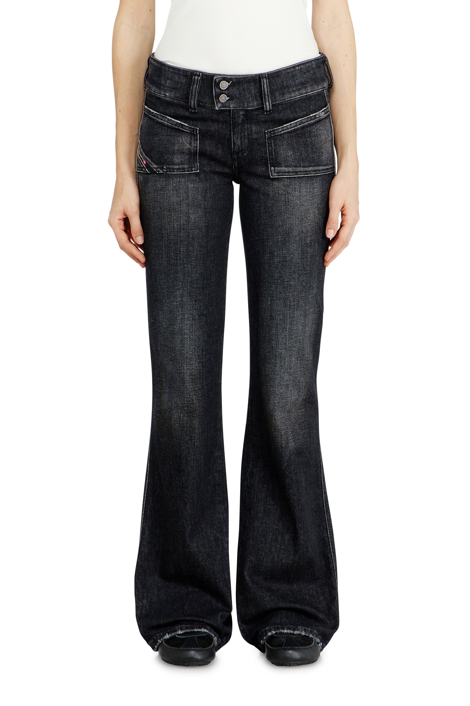 Diesel Bootcut Jeans Low Waist D-Hush, Black/Dark grey, Zip fly