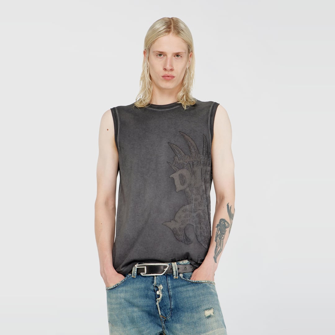 Diesel - Sleeveless jersey top with embossed graphics - T-Shirts - Man - Grey