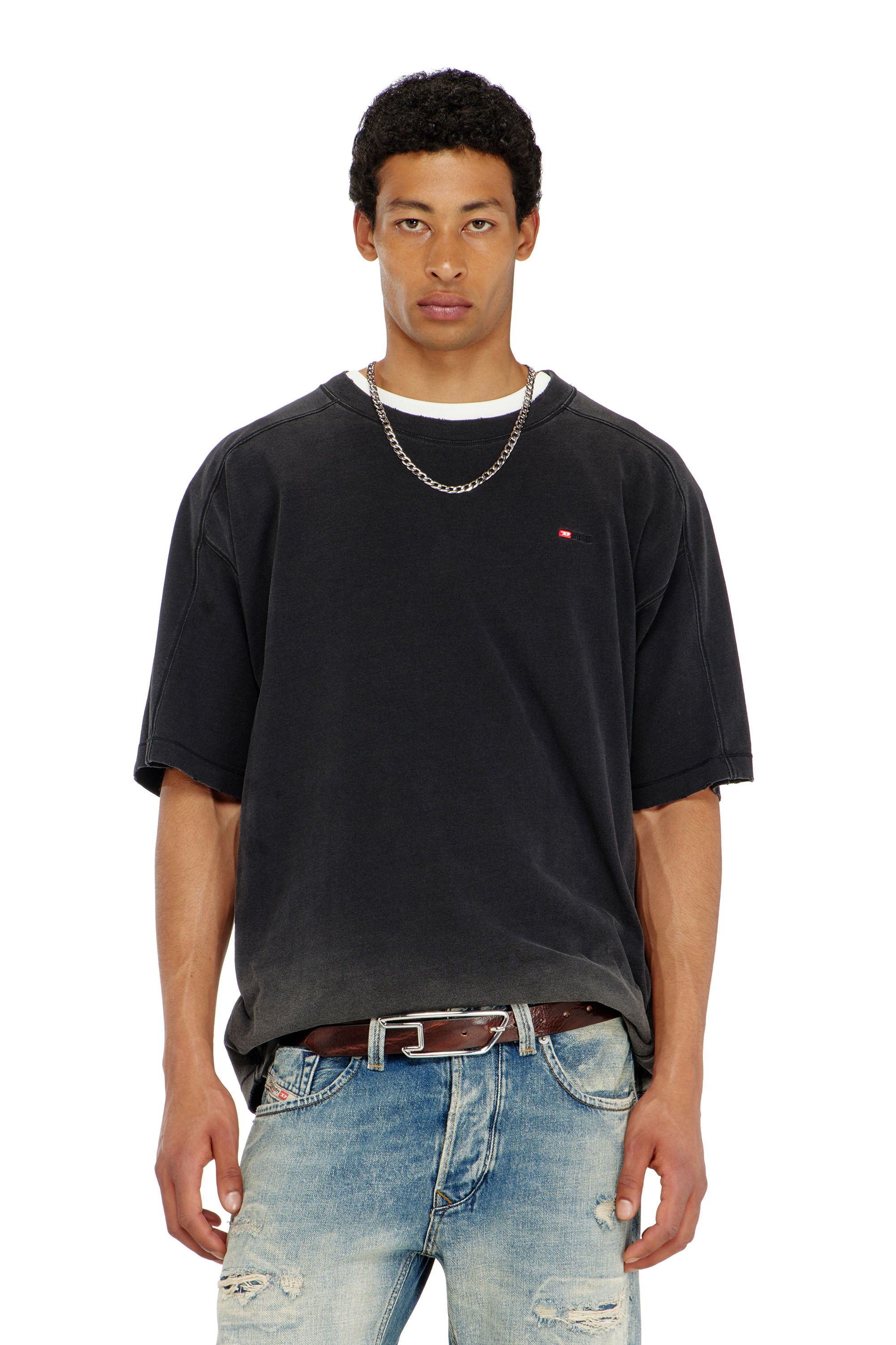 Diesel Mænd Sort - Cotton T-Shirt With Degradé Effect - T-Shirts - Man Medium