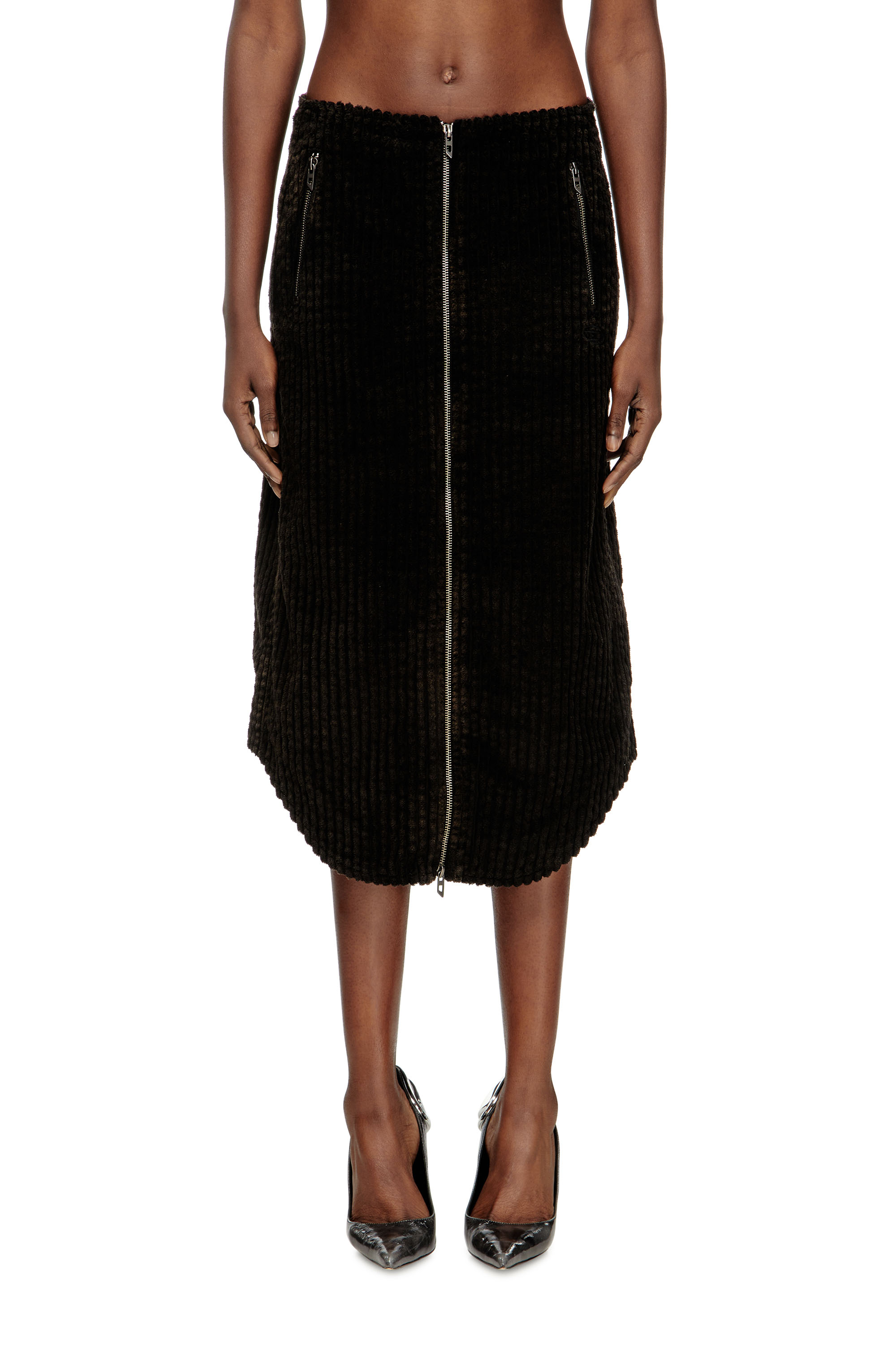 Diesel Cotton Midi Skirt With Zipper In Black