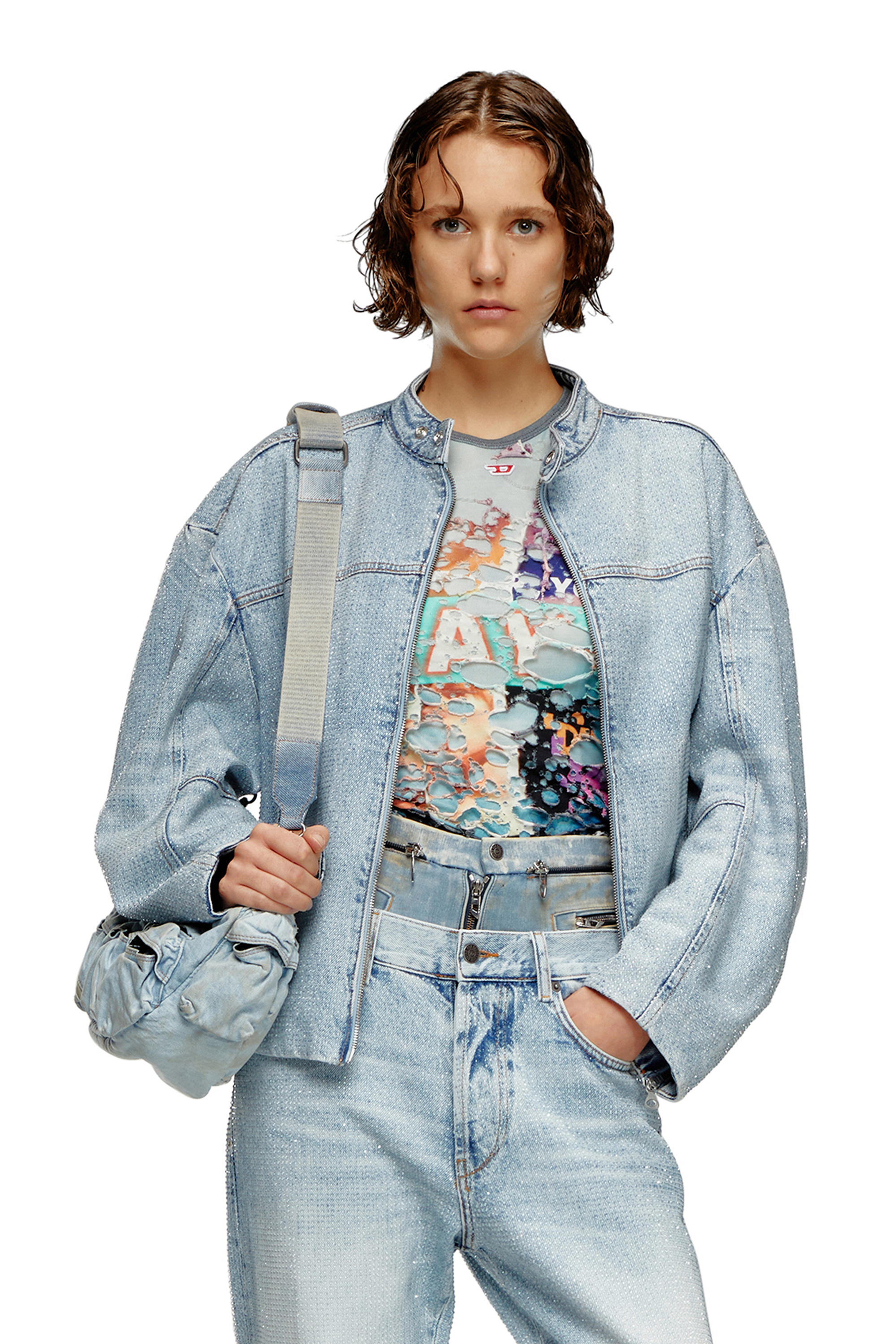 Diesel - Oversized jacket in crystal denim - Denim Jackets - Woman - Blue