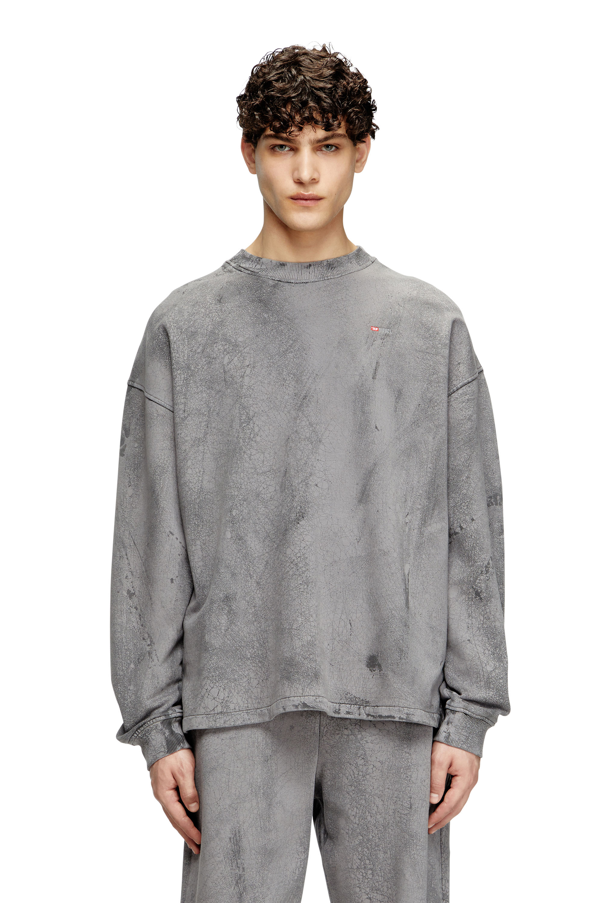 Diesel Herr Grå - Cracked-Effect Sweatshirt With Micro Logo - Sweaters - Man Extra Stor