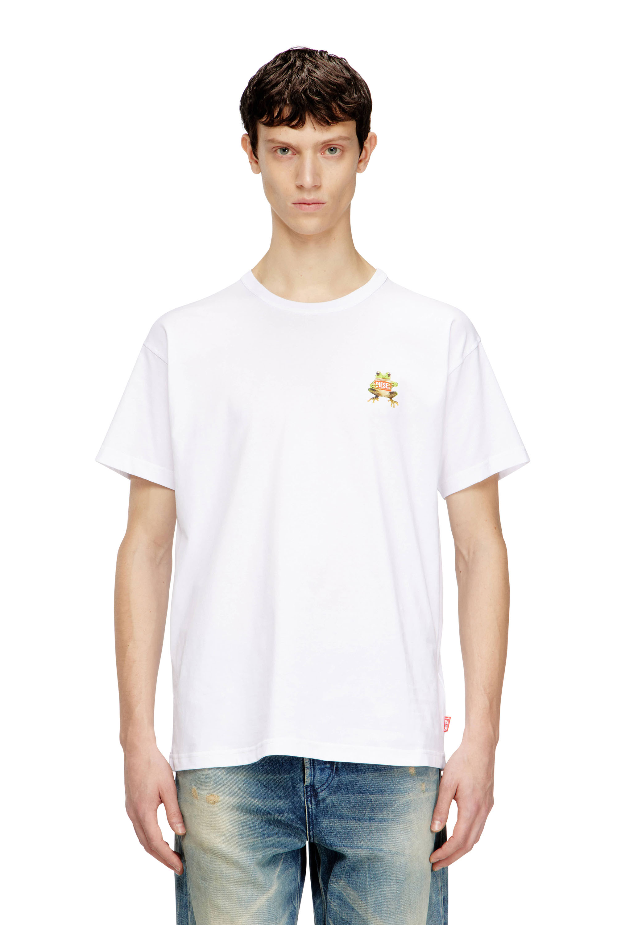 Diesel - T-NORM-FROG, Man's T-shirt with frog and logo print in White - 1