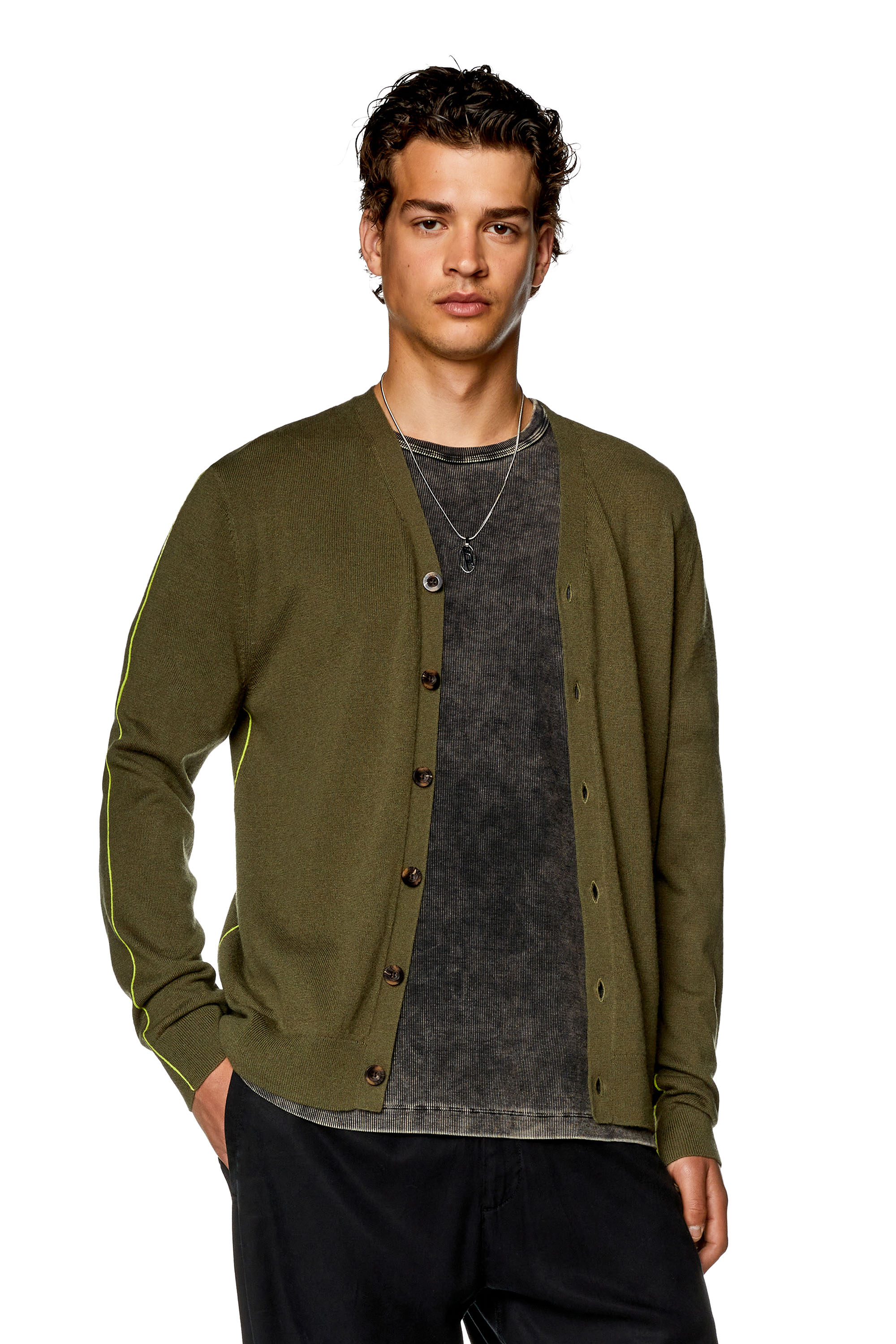Diesel - Cardigan with contrast piping - Knitwear - Man - Green