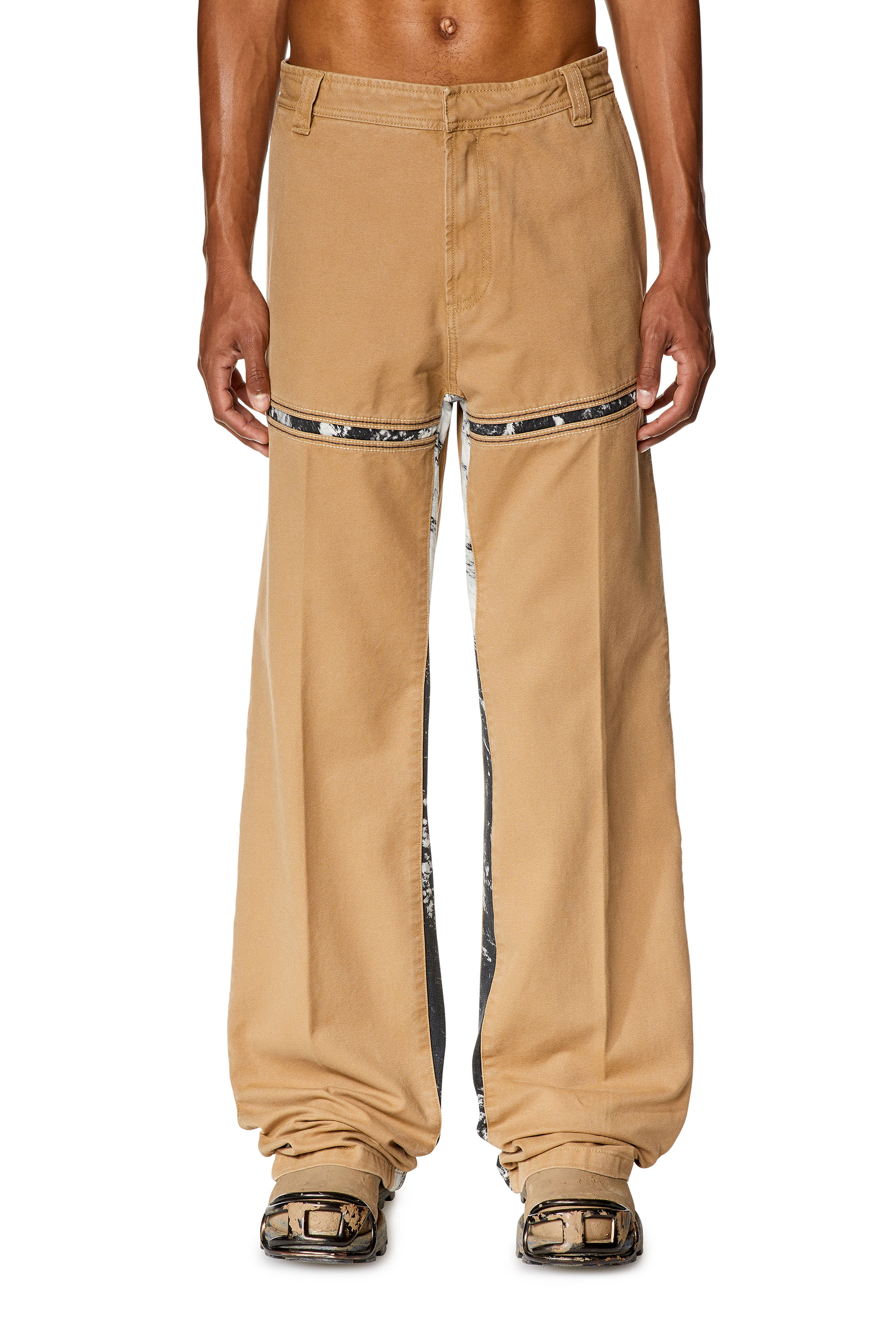 Diesel - Pantalones de lona con inserciones estampadas - Pantalones - Hombre - Marrón