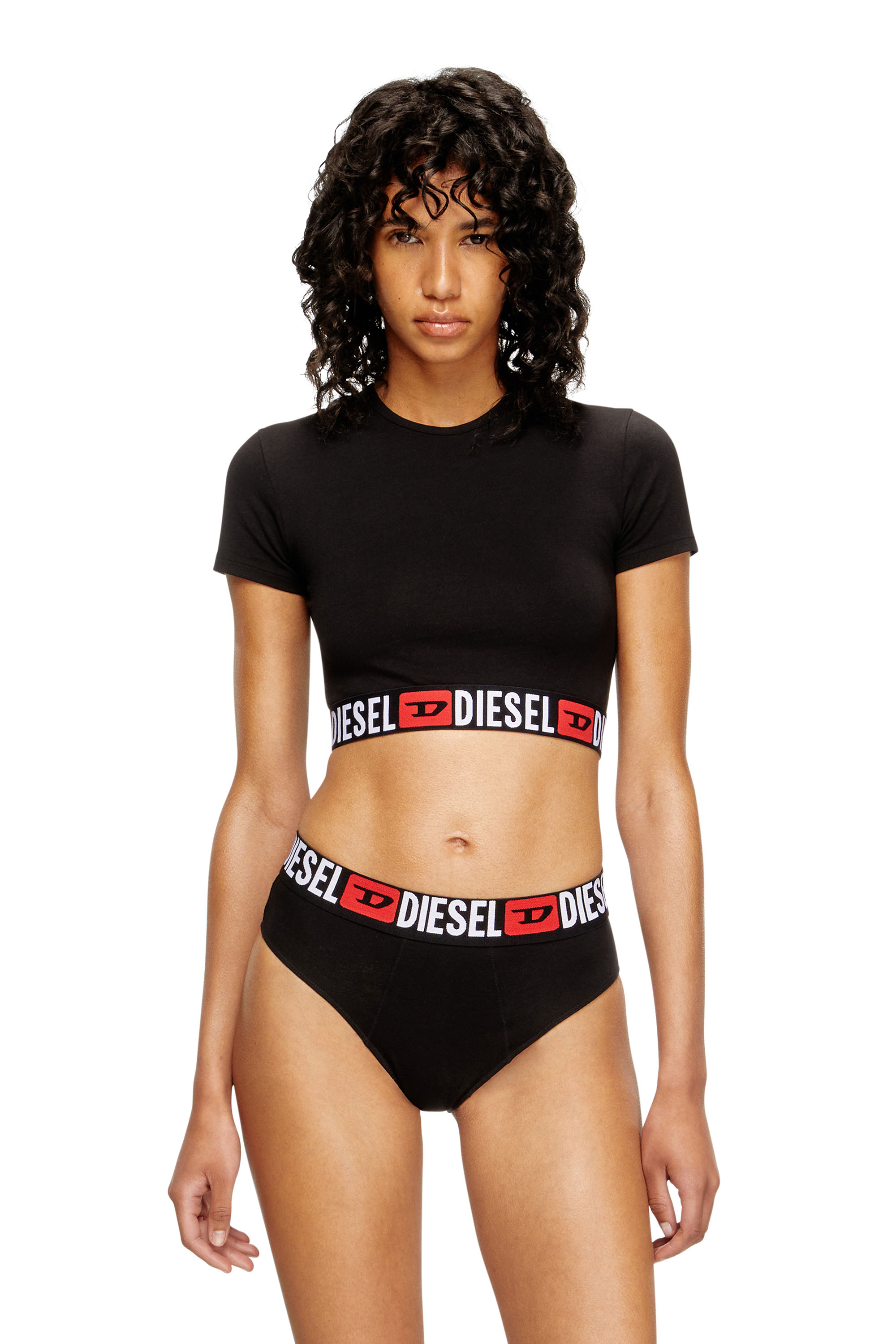 Diesel Damen Schwarz - Verkürztes Oberteil Mit Logo-Band - Oberteile Klein