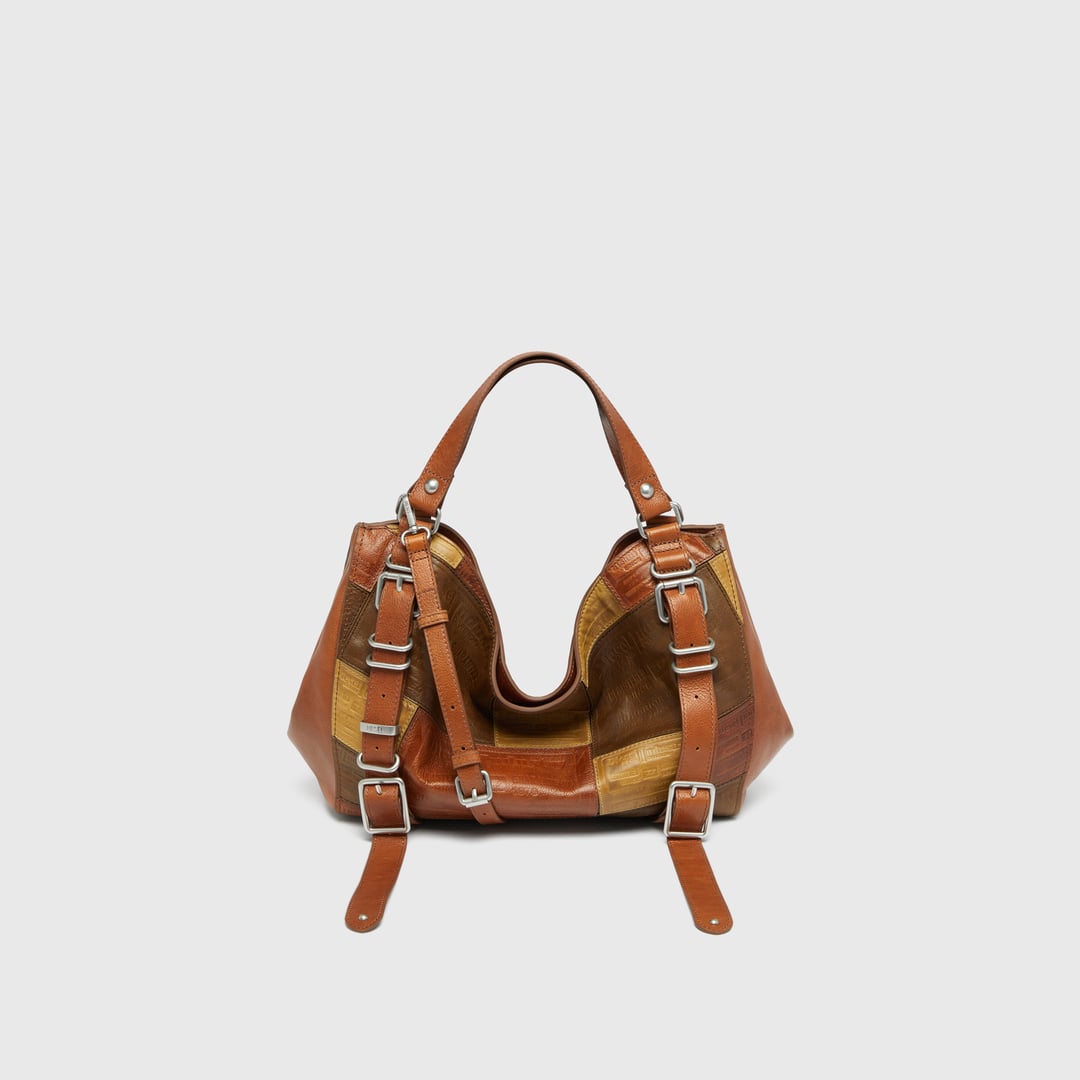 Diesel - D-One-Medium top-handle bag in patchwork leather - Handbags - Unisex - Brown