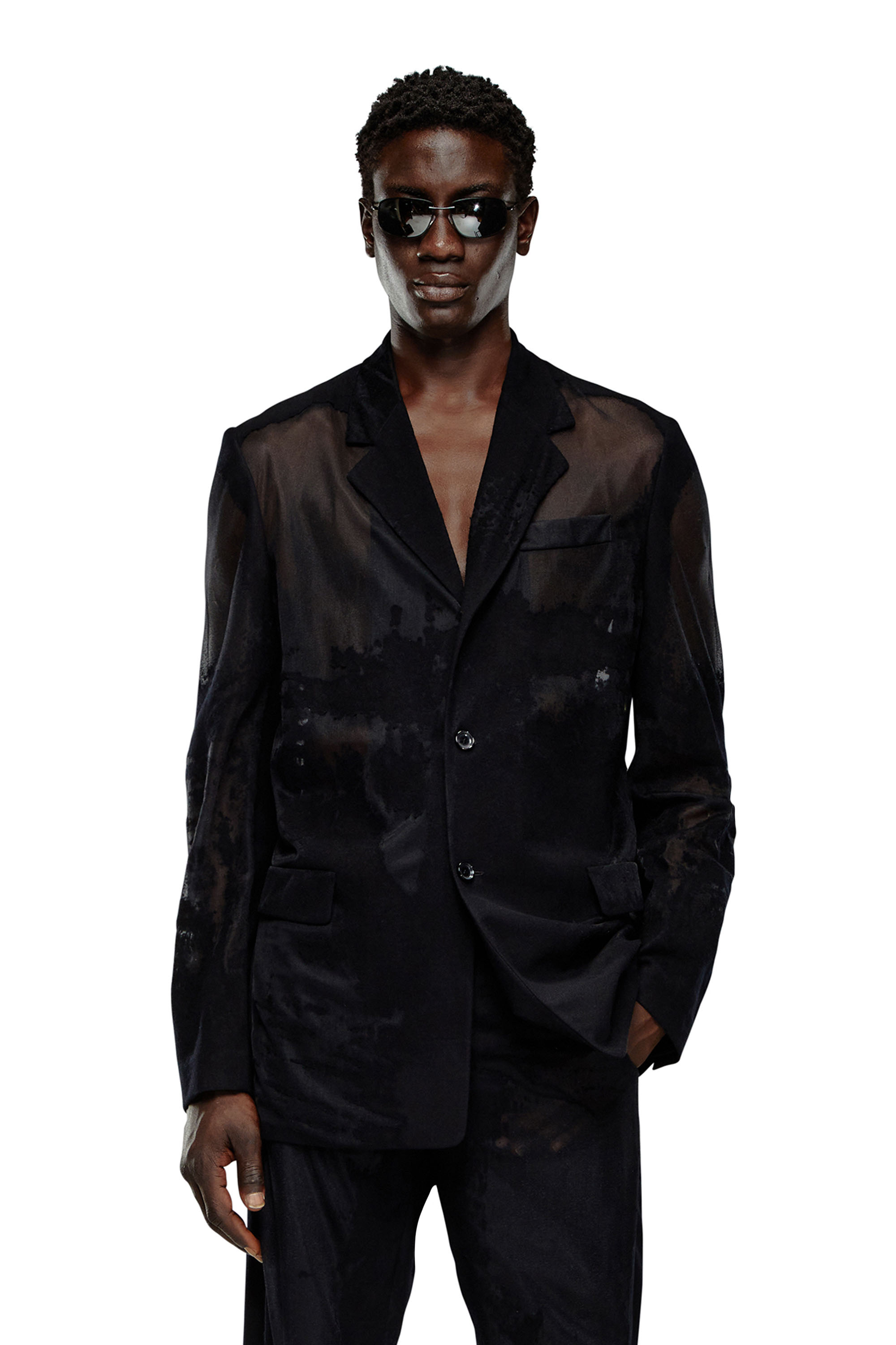 Diesel - Tailored jacket in devoré cool wool - Jackets - Man - Black