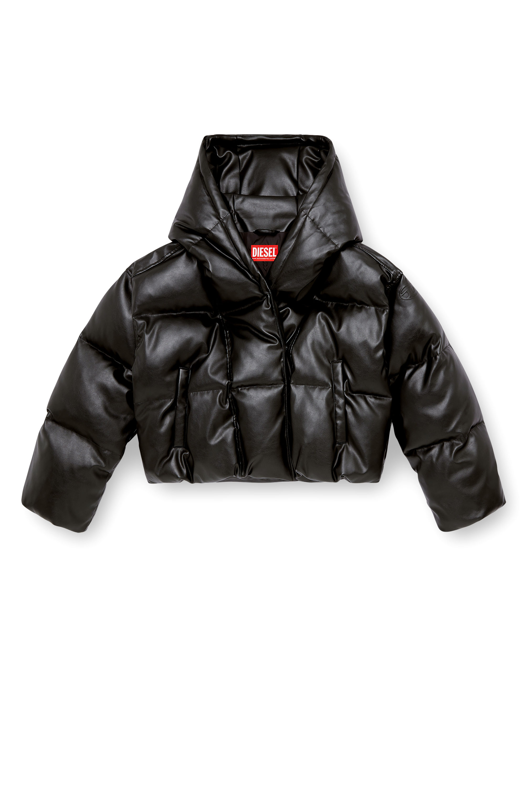 Diesel - W-ILLEY, Woman's Hooded puffer jacket in coated fabric in Black - 3