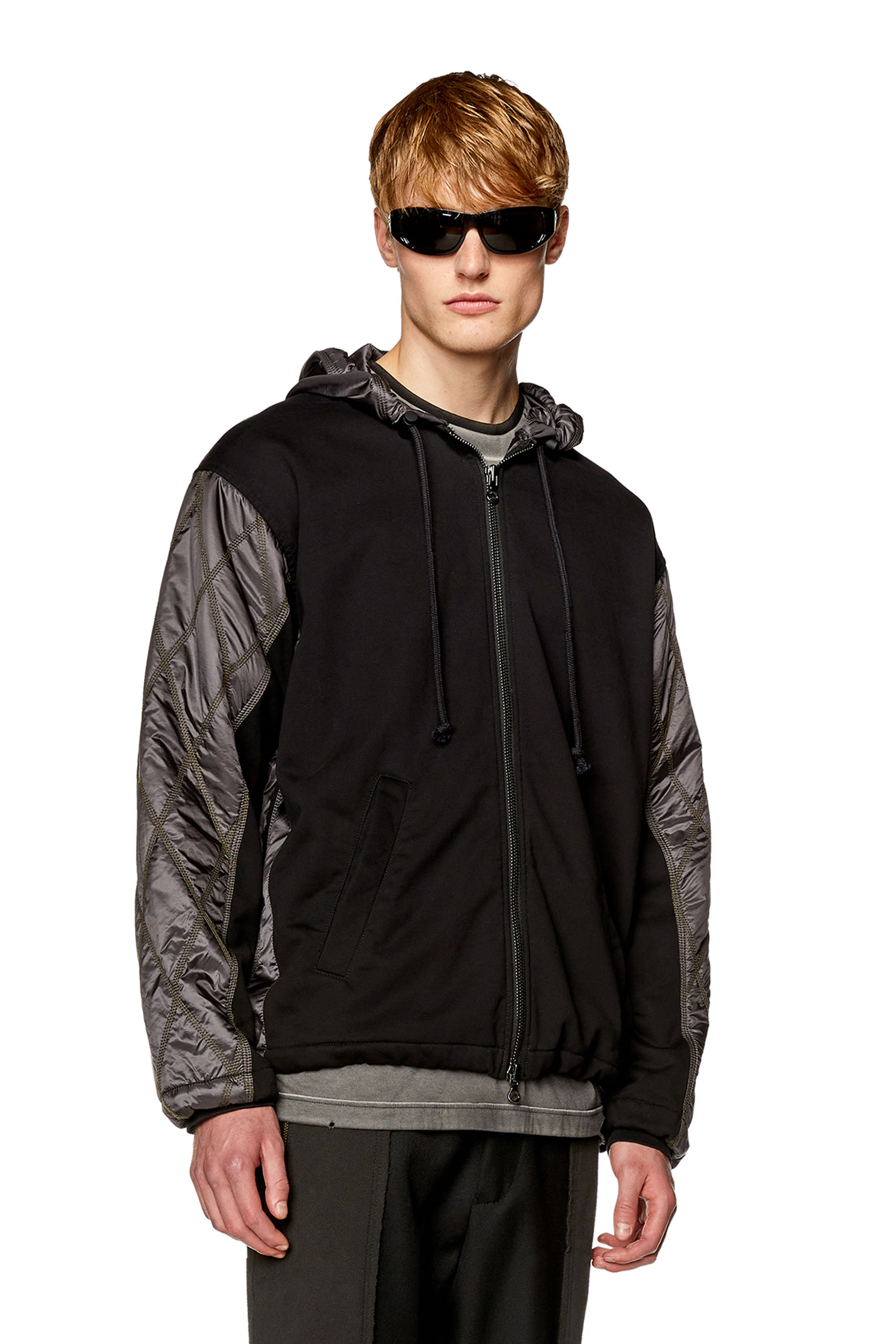 DIESEL HOODED JACKET IN FLEECE AND QUILTED NYLON