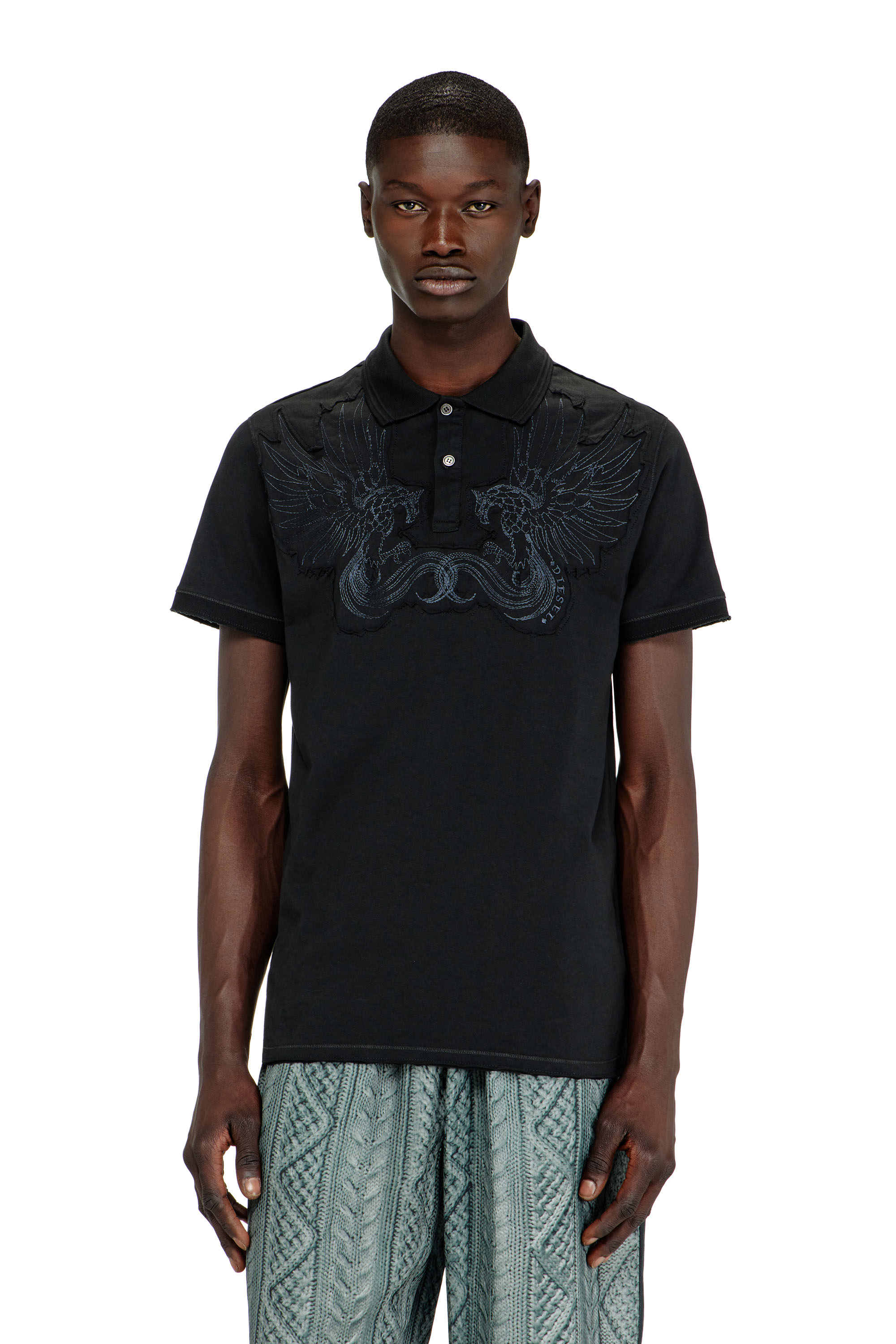Diesel - Cotton polo with embroidered patch - Polos - Man - Black