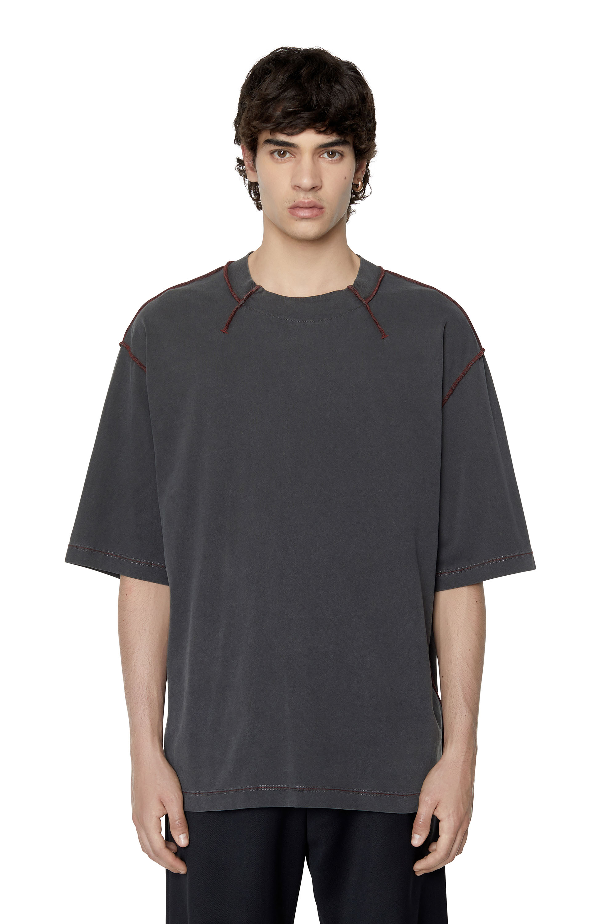 Diesel - T-shirt oversize con logo a effetto finestrato - T-Shirts - Uomo - Grigio