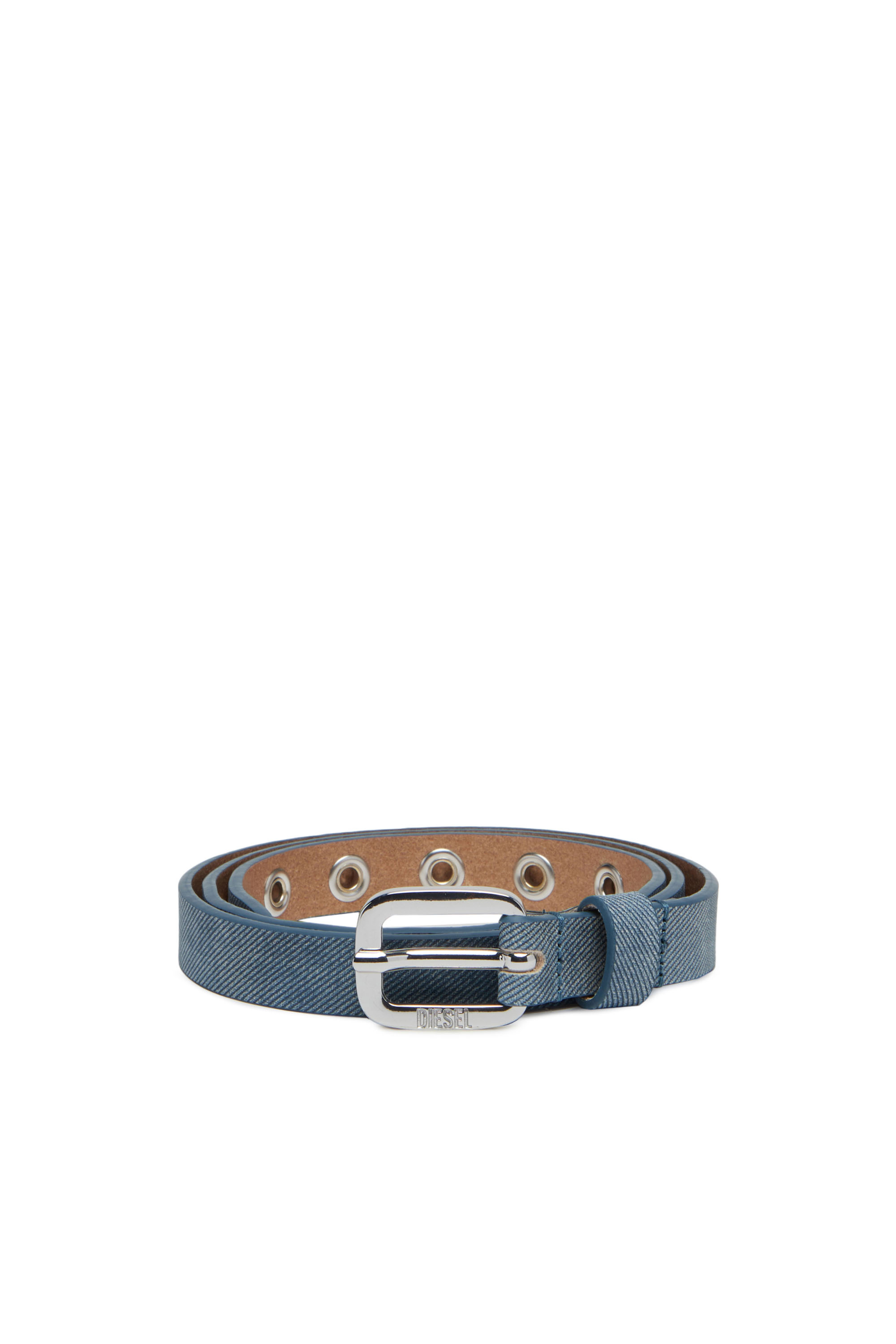 Diesel - Studded leather belt with denim effect - Belts - Woman - Blue