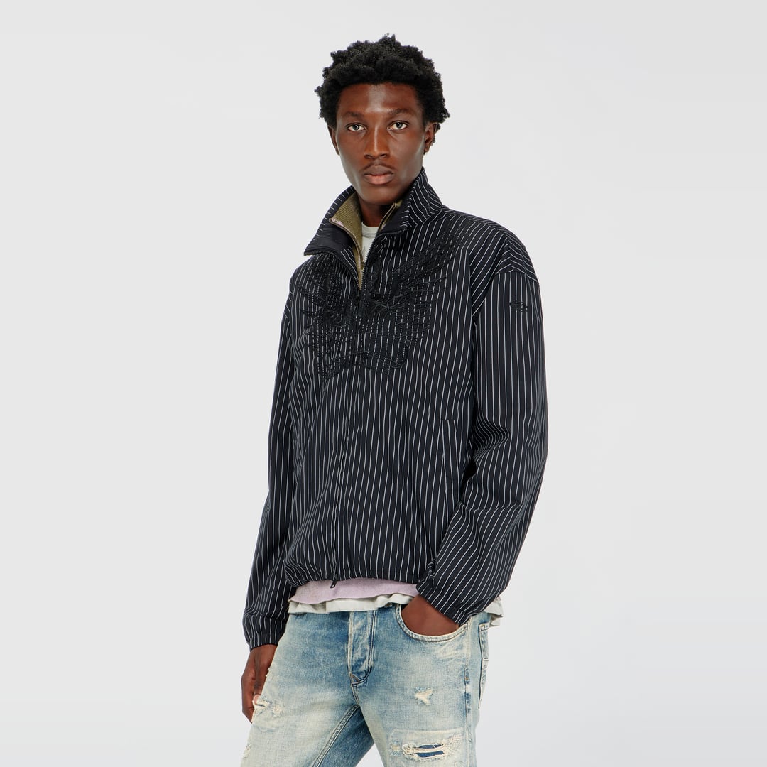 Diesel - Nylon pinstripe Jacket with Phoenix embroidery - Jackets - Man - Black