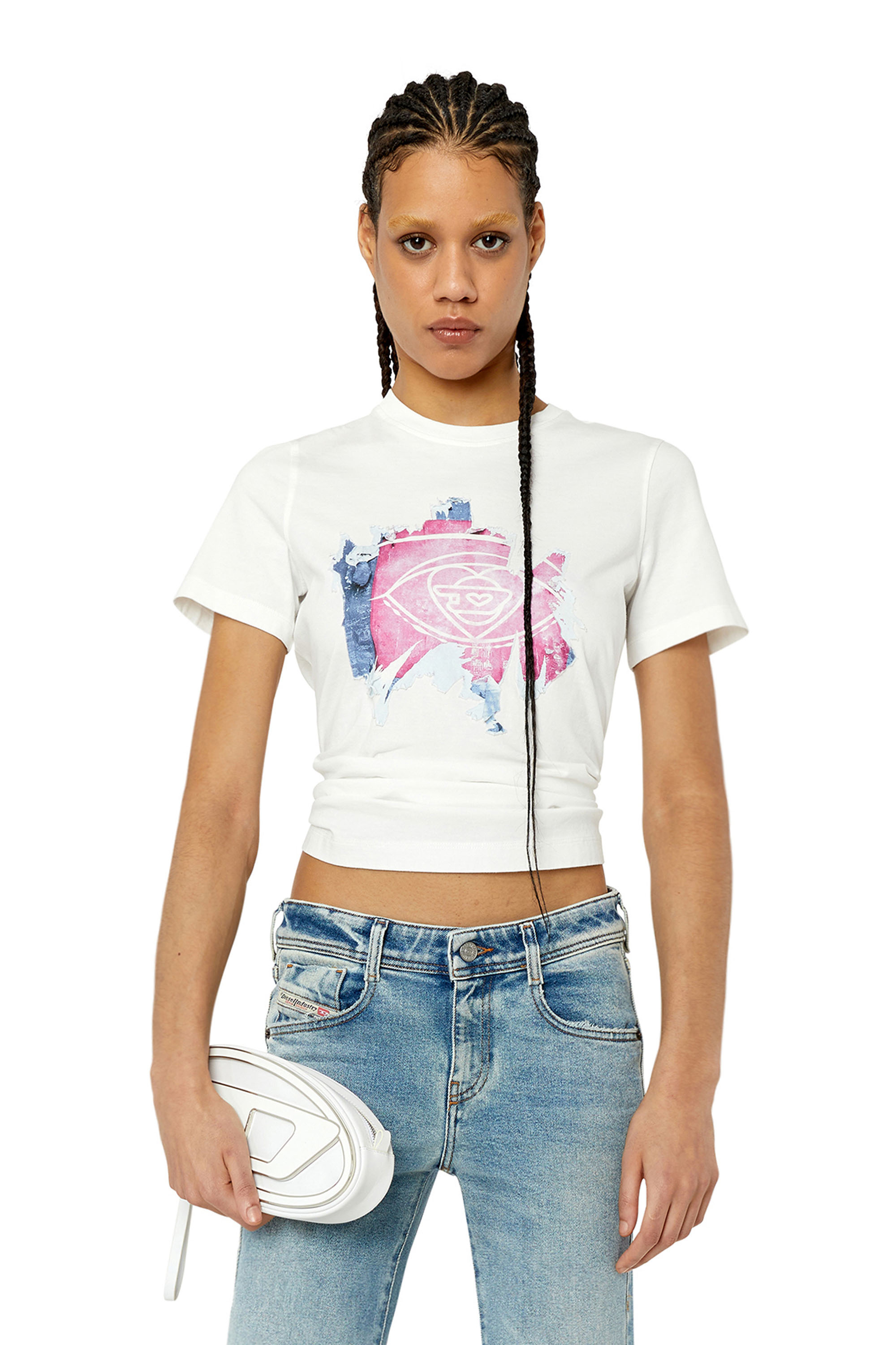 Diesel - T-shirt con logo grafico effetto peel-off - T-Shirts - Donna - Bianco