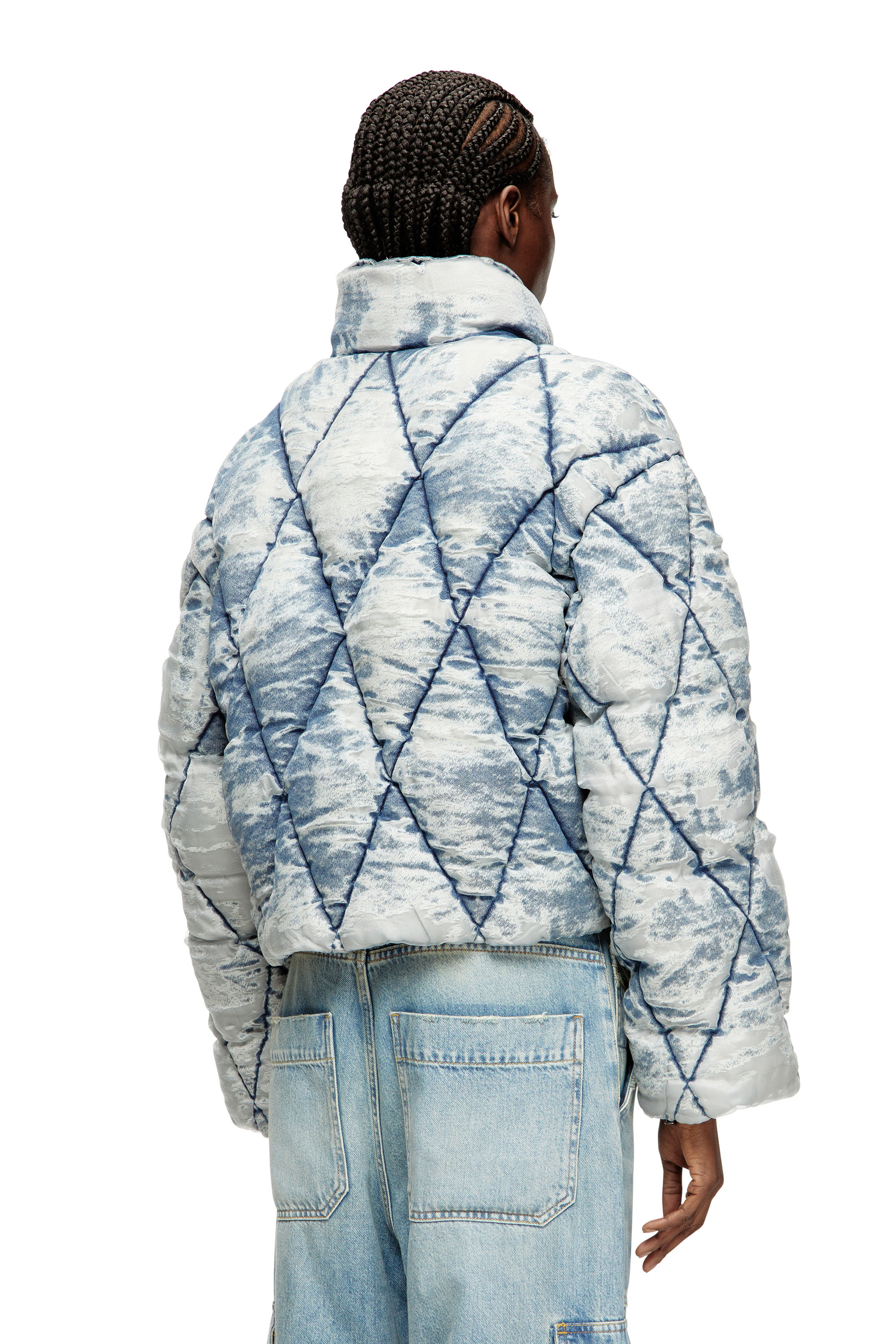 Diesel - W-HISTEL, Woman's Puffer jacket in argyle-quilted devor&eacute; shell in Light Blue - 4