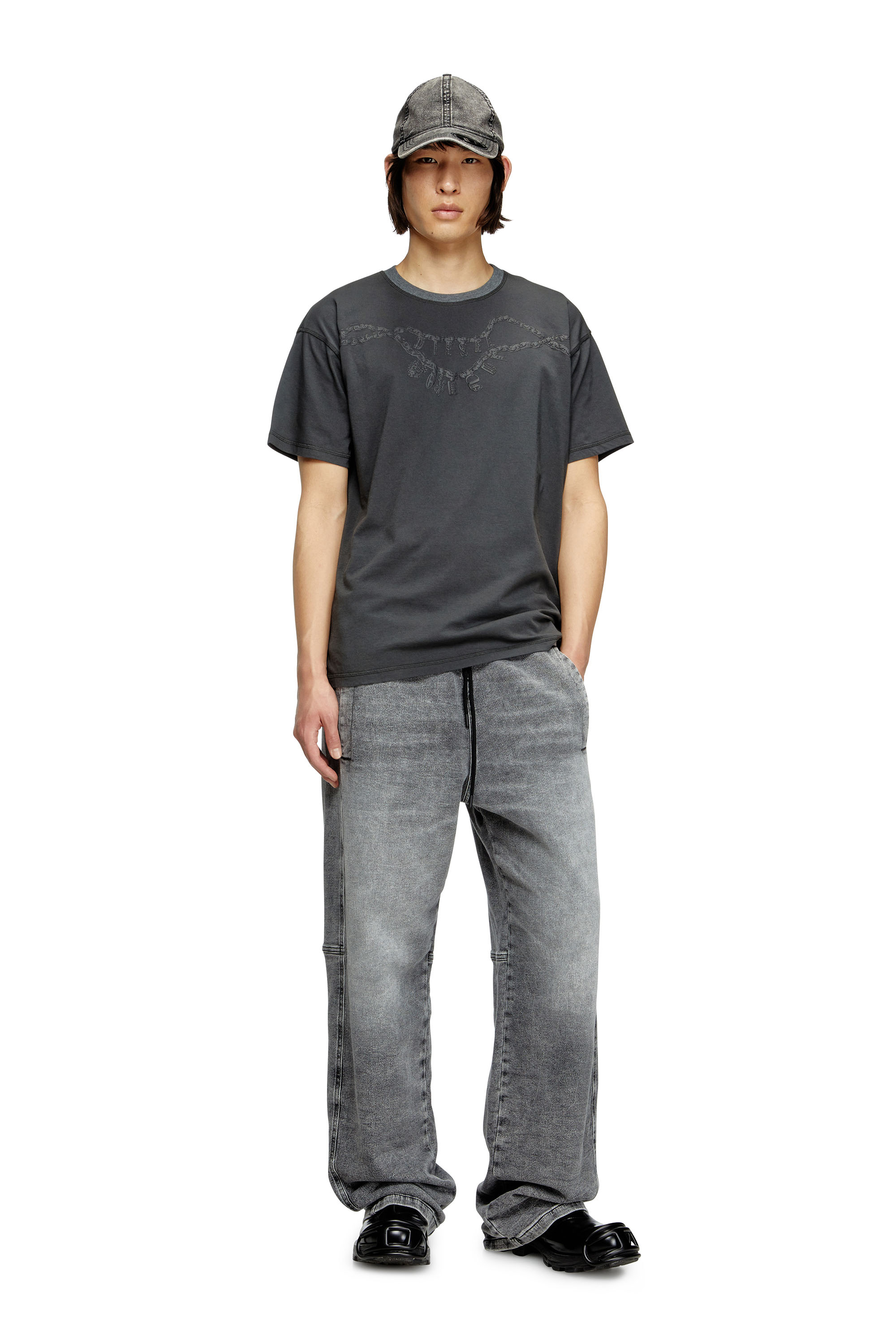 Diesel - T-NORM-HOSHI, Unisex's T-shirt with charm necklace print in Dark grey - 2