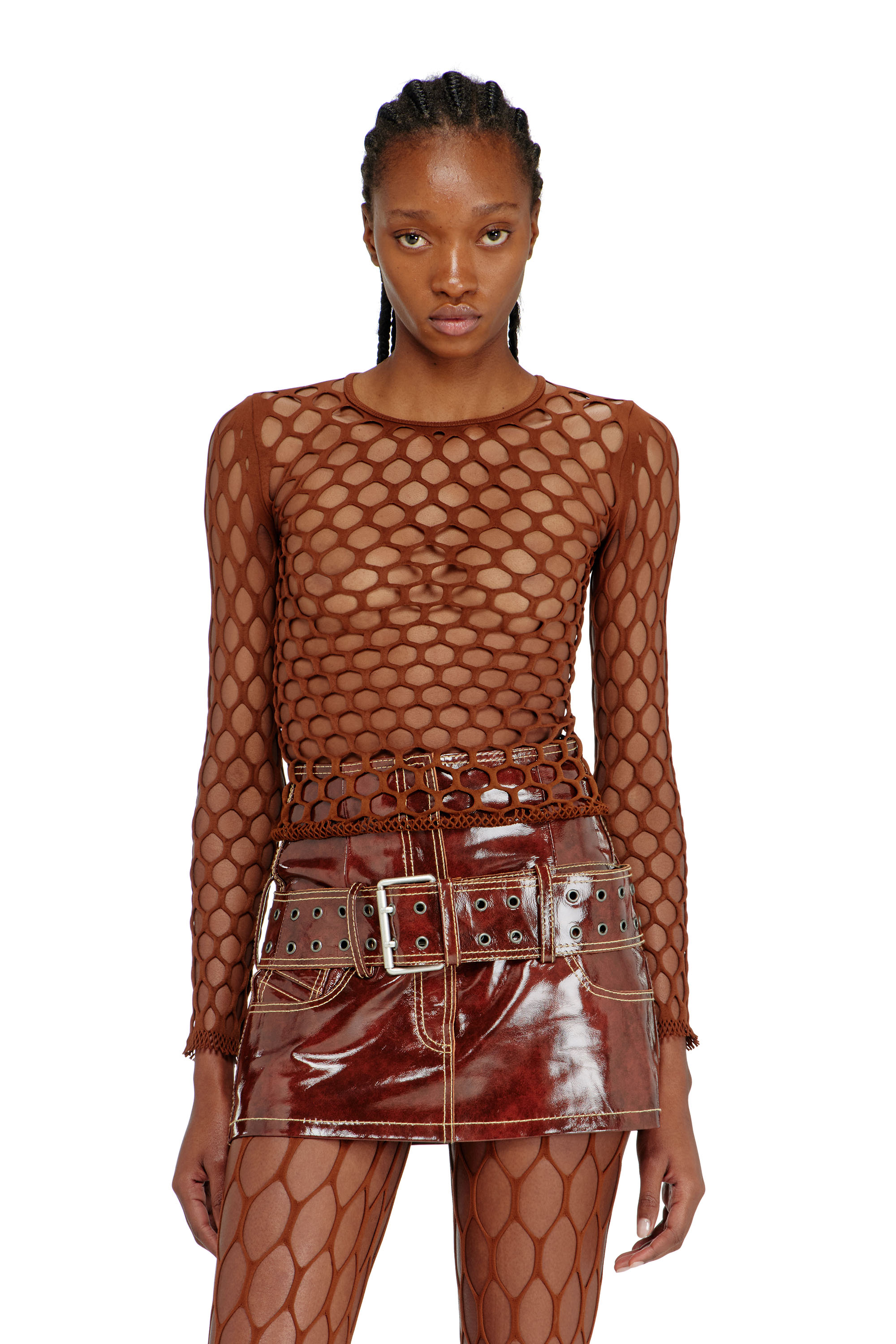 Diesel - Stretchy mesh-knit top - T-Shirts - Woman - Brown