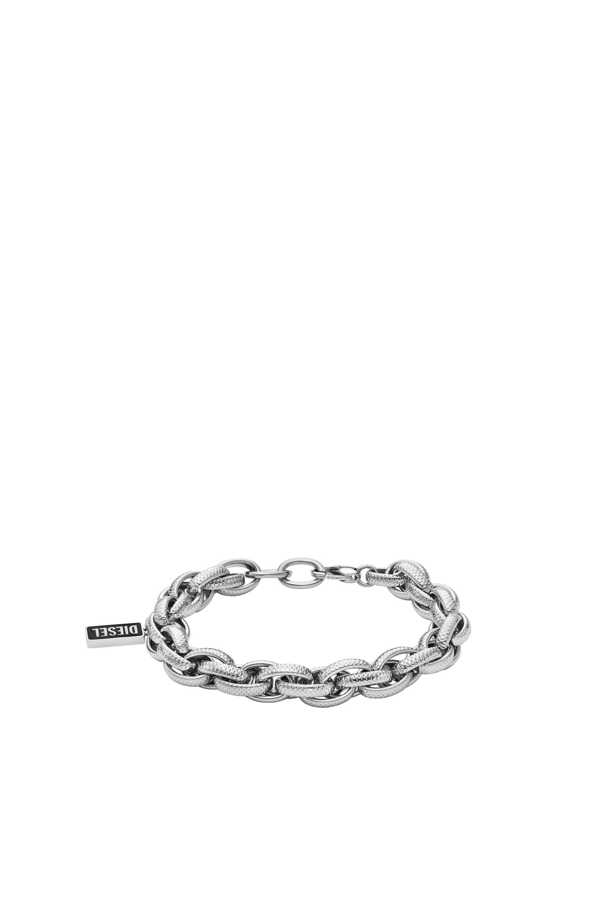 Diesel - Bracelet chaîne avec agate noire - Bracelets - Mixte - Gris argenté
